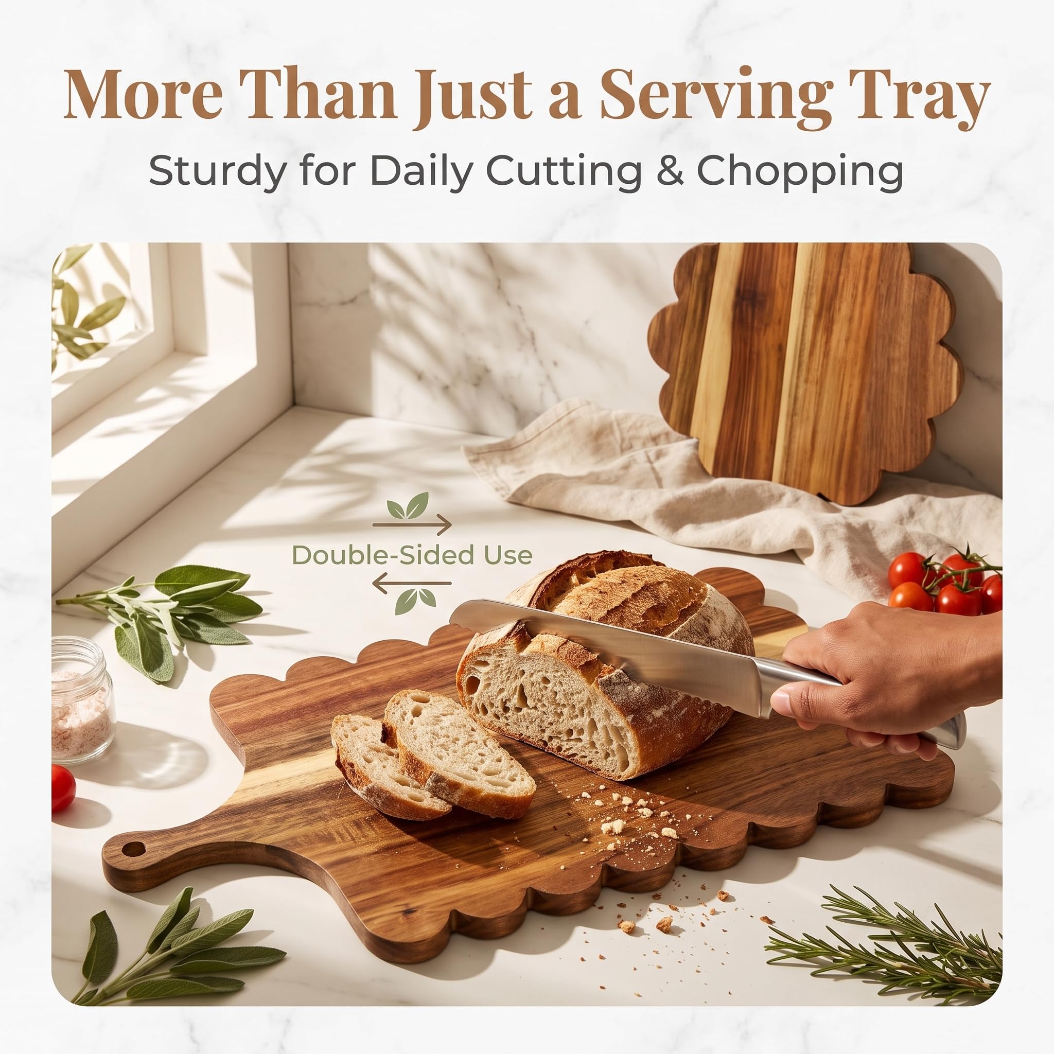 Set de 2 Planches à Découper en Bois d'Acacia, Planche a Decouper Bois avec Poignée, Pour Charcuterie, Fromage, Pizza, Viande, Fruits, Planche à Découper Design