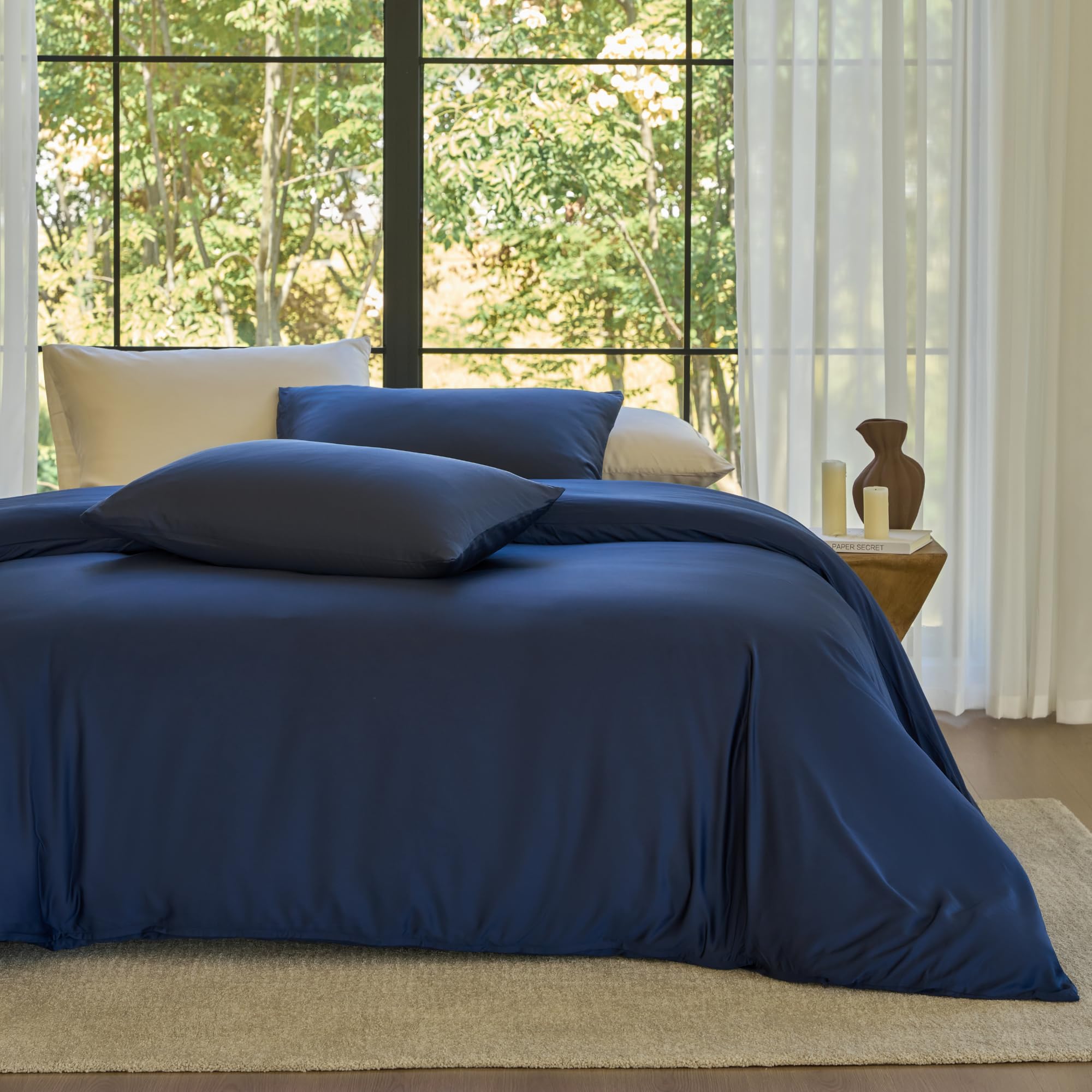 SIJO AiryWeight Tencel Duvet Cover, 100% Lyocell Derived from Eucalyptus, Buttery Soft, Best Cooling Sheets by Architectural Digest (Sapphire, King/