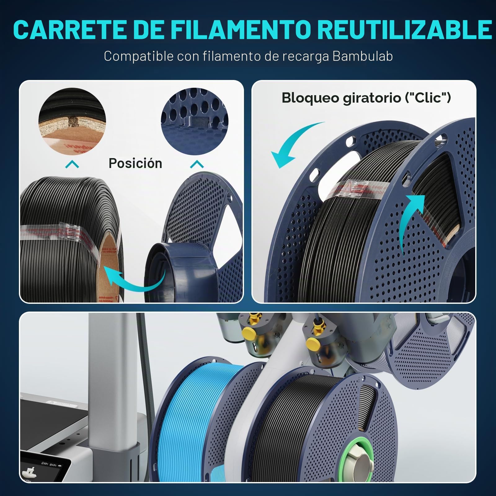SUNLU PLA+ Filamento 1.75mm Negro 1KG para Impresoras 3D FDM