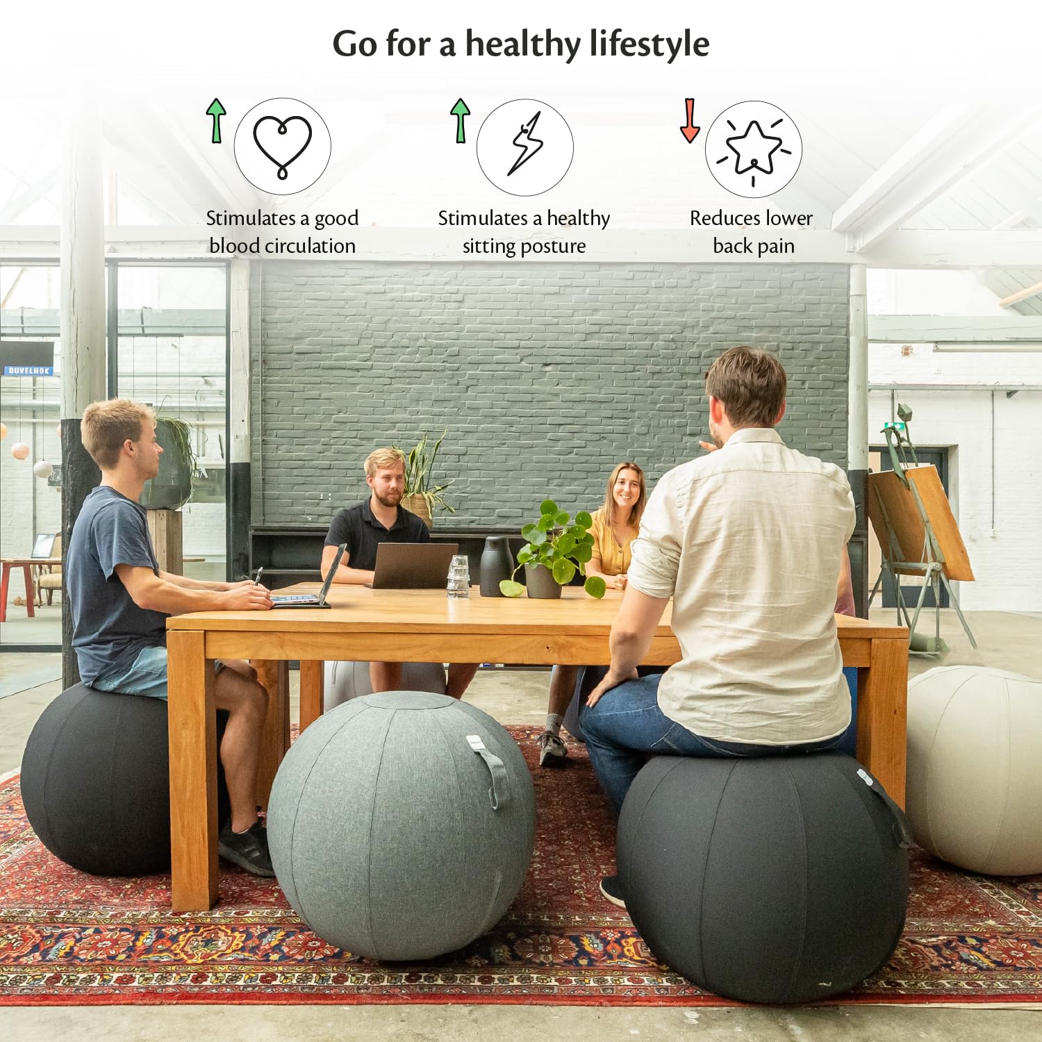 Backerz Piłka do siedzenia 75 cm – ergonomiczny mebel do siedzenia do biura i biura domowego – trwały materiał, piłka gimnastyczna – piłka fitness, krzesło balowe z nakładką na piłkę – poszewka