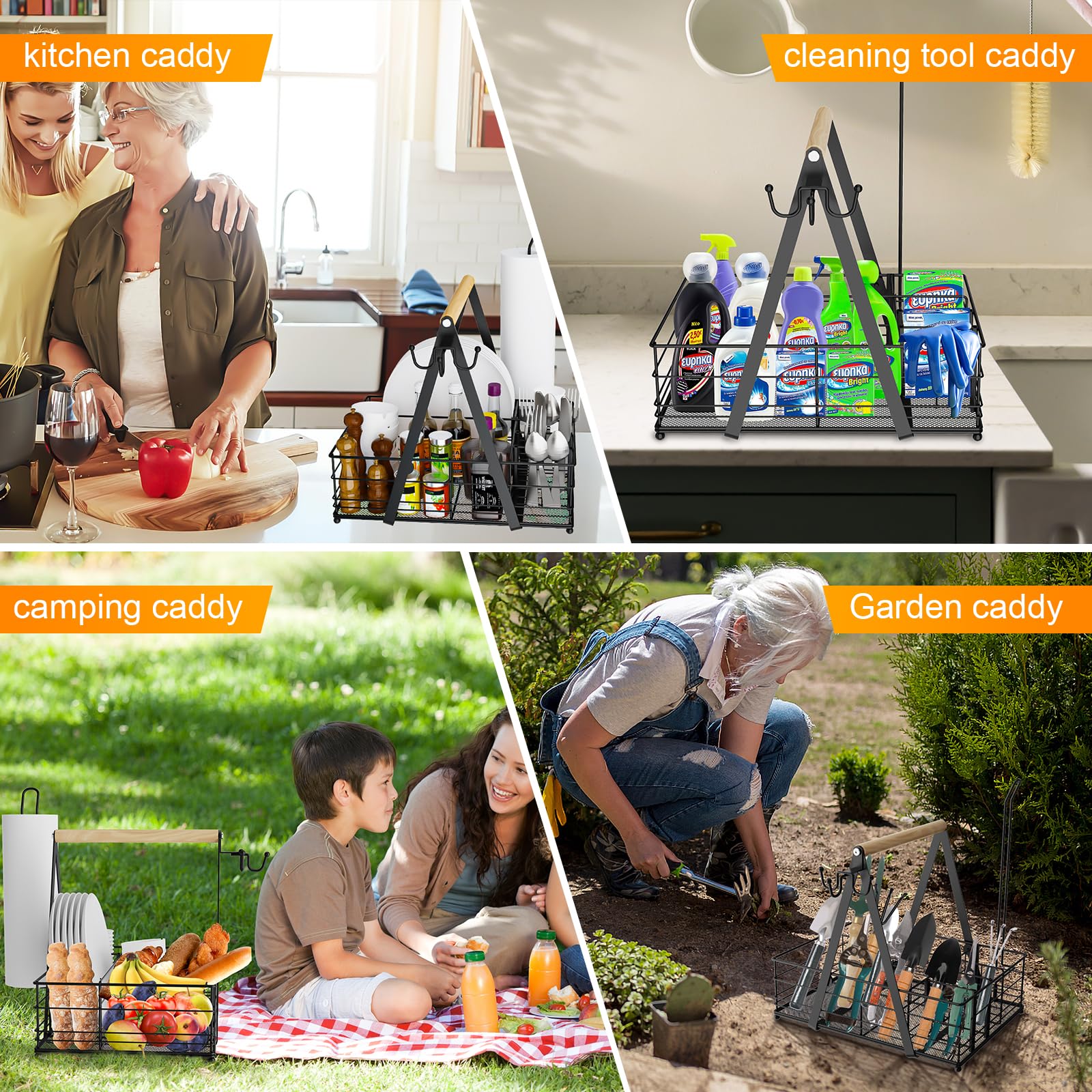 JBBTOOL Grill Caddy with Paper Towel Holder, BBQ Camping Caddy for Plates and Utensils with Tall Bottle Storage, Sturdy Thick Adjustable Compartment, Quick Assemble Outdoor Kitchen Camping Accessories