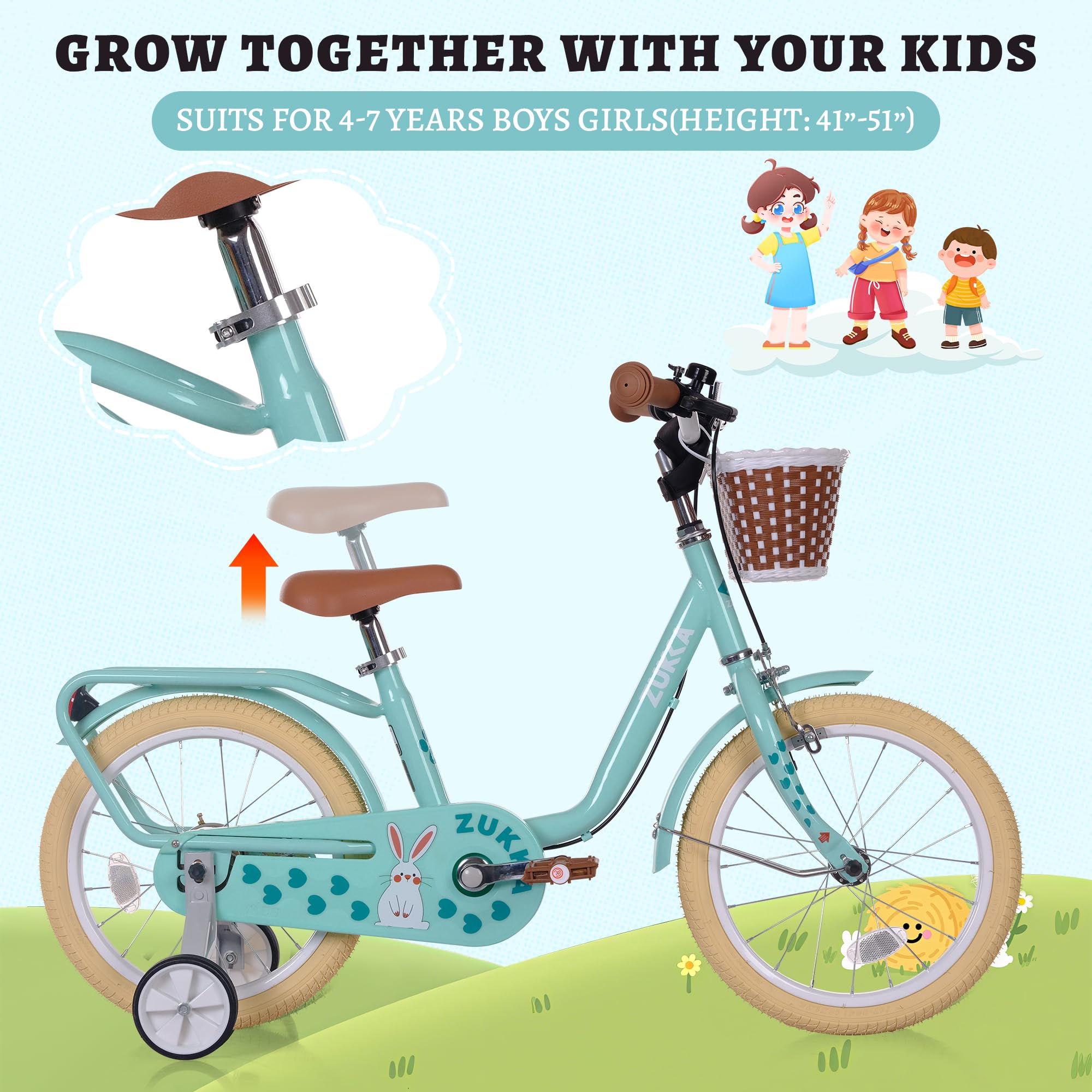 WEEROCK 16 Inch Kids Bike for 4-7 Years Old Boys Girls, Kid's Bicycle with Trainning Wheels, Front Basket, Rear Rack, 16" Child Bikes, Great Gift for Little Kids, Multiple Colors