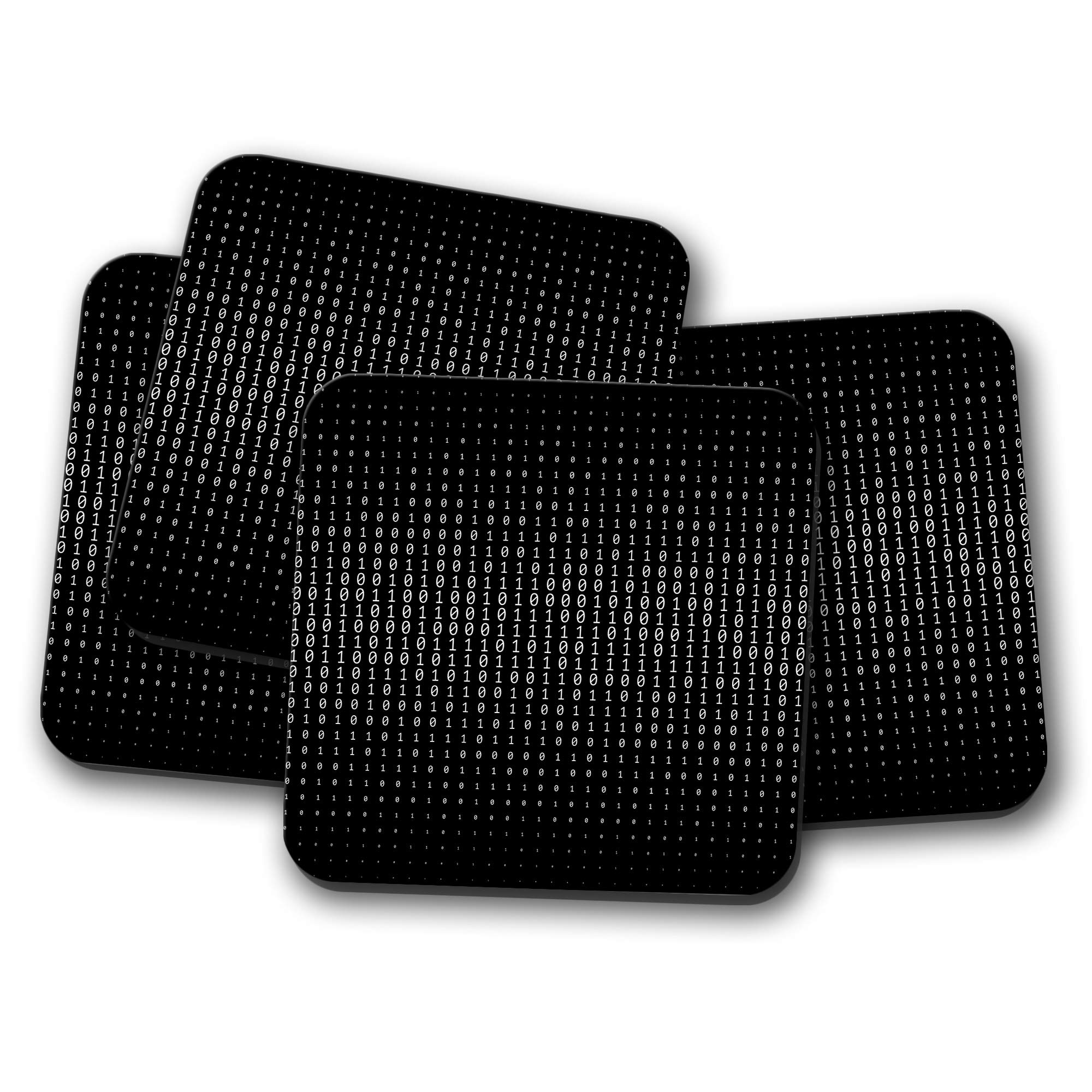 Destination Vinyl Ltd Multicolor 4 Set - Black Binary Coaster - Geek Hacker Programmer Gamer It Game #15935