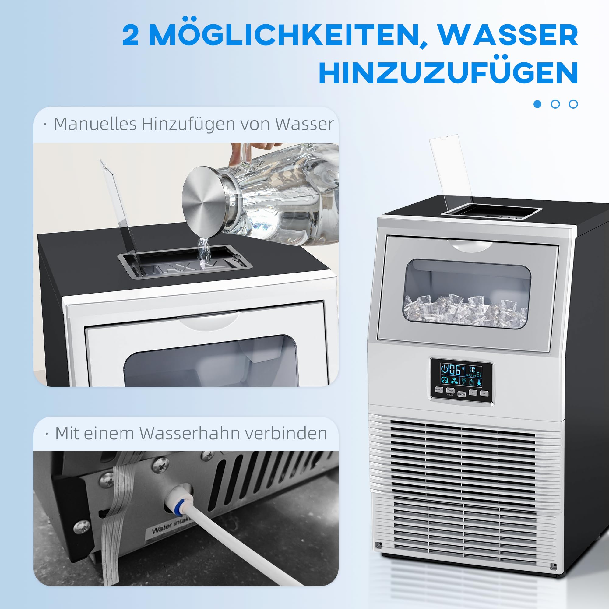HOMCOM Kommerzielle Eiswürfelmaschine 30kg/24H Eismaschine mit digitaler Steuerung, Eisportionierer, selbstreinigend Ice Maker Machine aus Edelstahl für Büro, Restaurant, Bar, Café