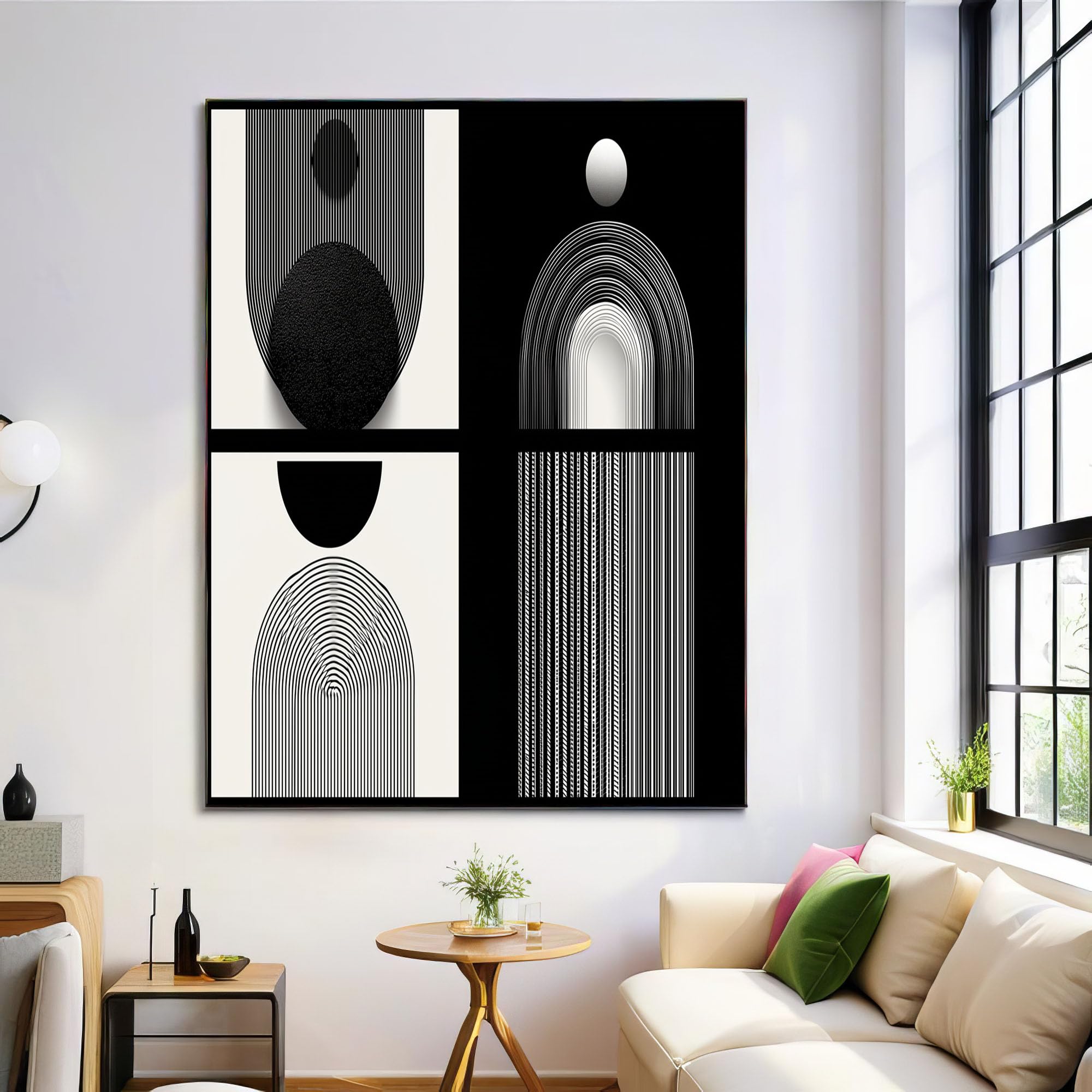 Art mural sur toile 80x120cm sans cadre avec arches minimalistes noir et blanc - 7