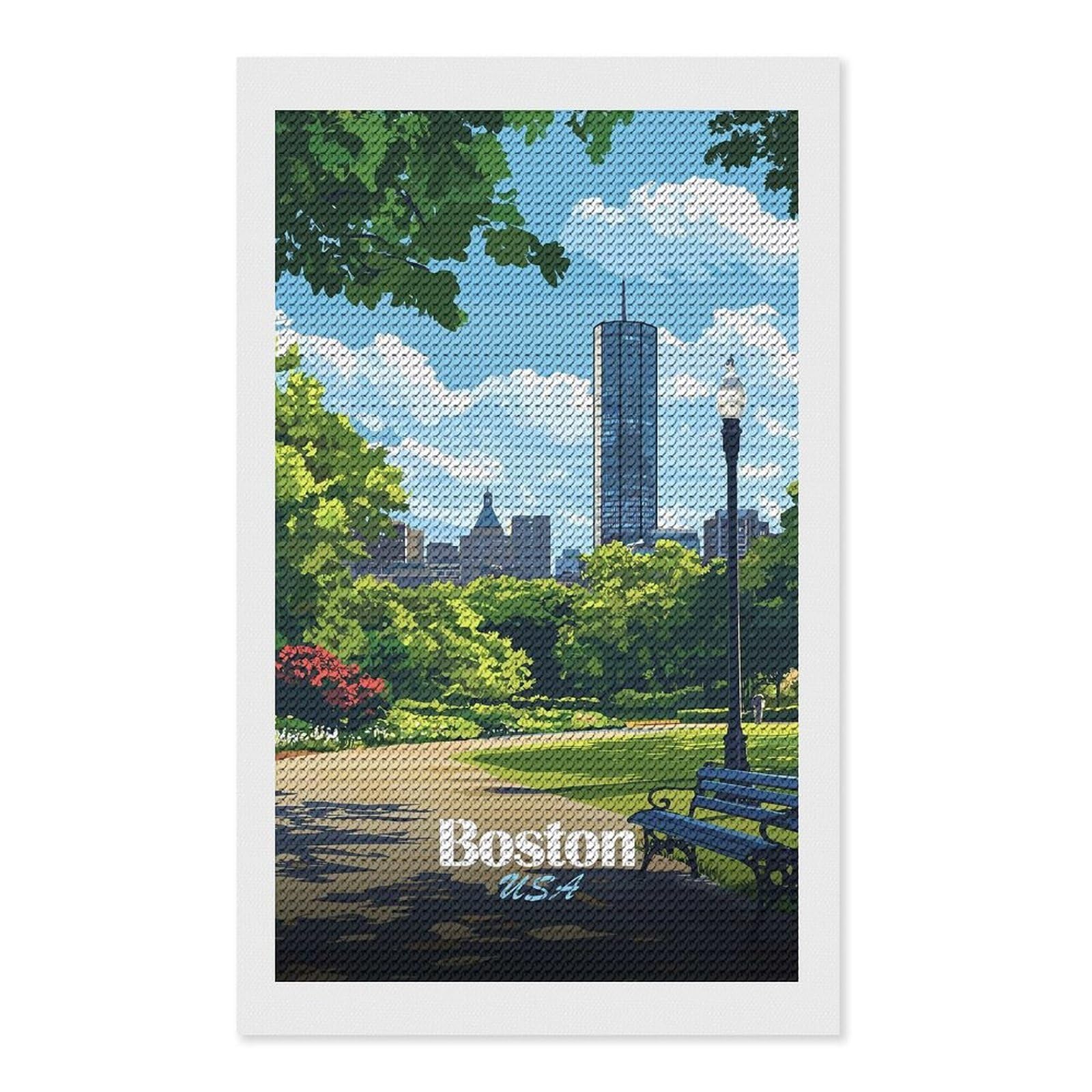 Junmoney Boston Cityscape(2) Full Drill Diamond Painting Kit 12"x20", for Teens, Adhesive Canvas, Bedroom Decor, Holiday Gift Idea