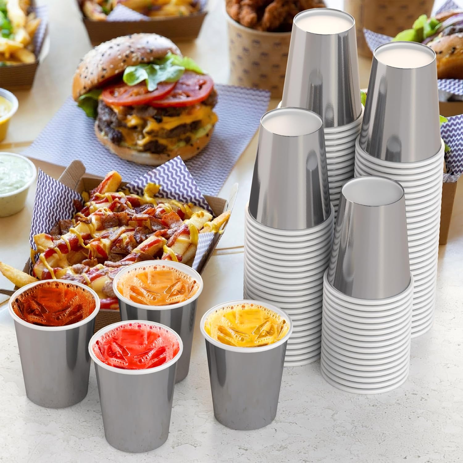 Party Solids Metallic Silver Paper Cups 9 oz Durable Disposable Cups 100 Paper Tumblers for Hot Drinks and Cold Drinks Thick 280 GSM Hot Cup for Tea & Coffee Cup To Go Fun Colors for Parties & Events - Image 8