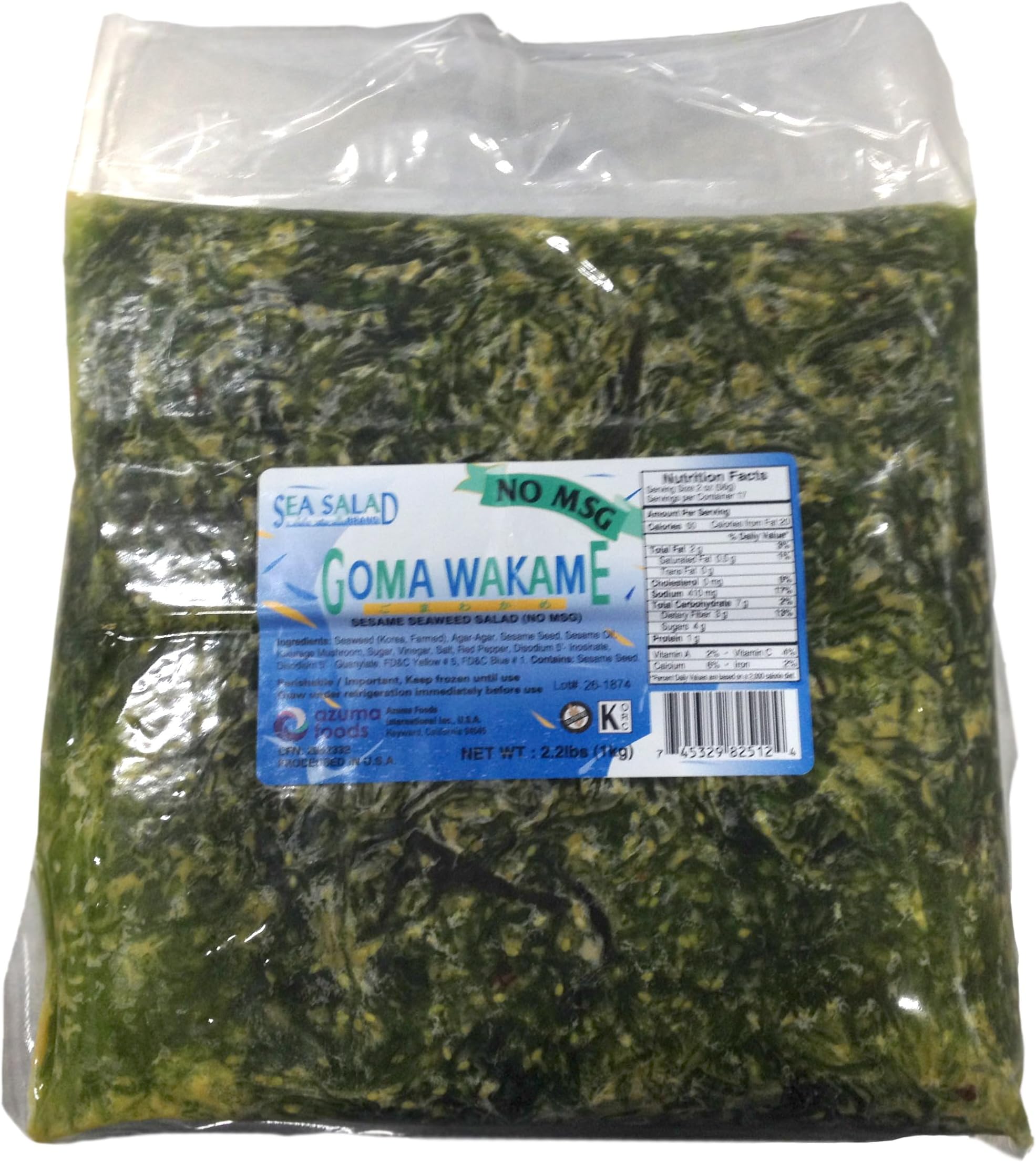 Goma Wakame Sesame Seaweed Salad, Frozen - 4.4 Lb (Pack of 2) - Easy Prep, MSG-Free, Authentic Asian Flavor, Bulk Pack for Families and Food Services