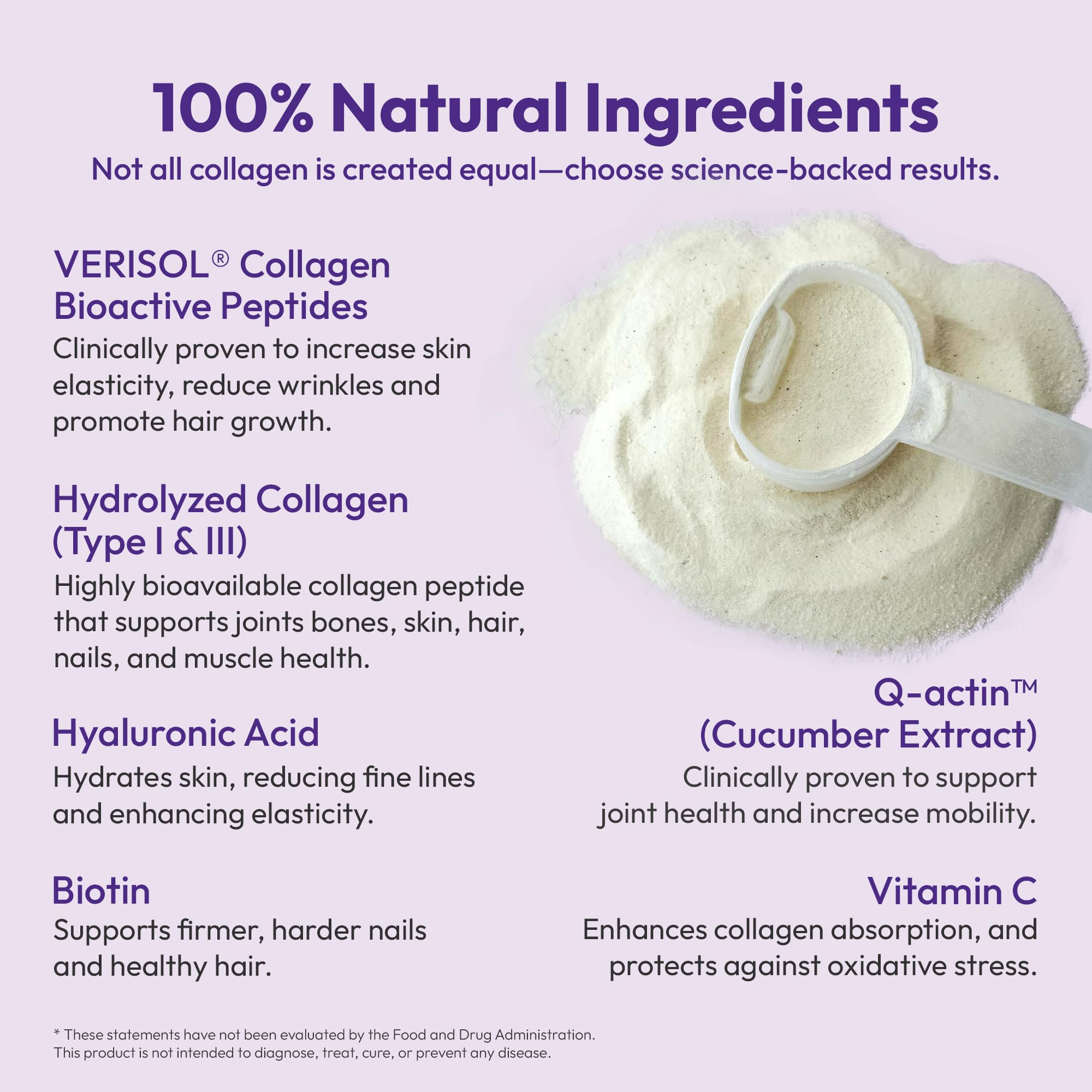 VERISOL® Péptidos de colágeno hidrolizados tipo I y III con vitamina C, ácido hialurónico, biotina, Q-ACTIN® | Proteína en polvo sin sabor para piel suave, cabello grueso, uñas fuertes y salud de las
