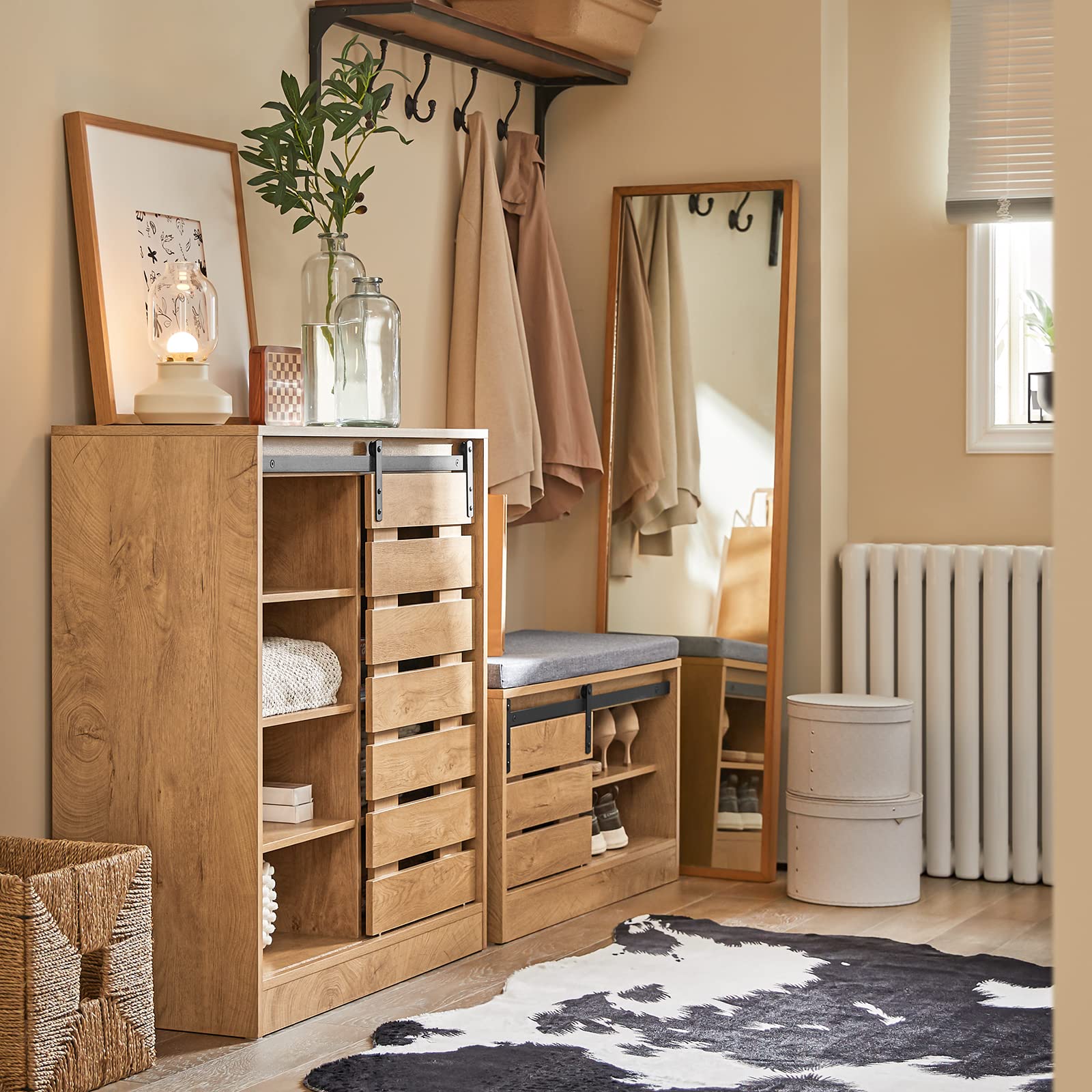 SoBuy Panca scarpiera con porta fienile 80x35x48cm per ingresso