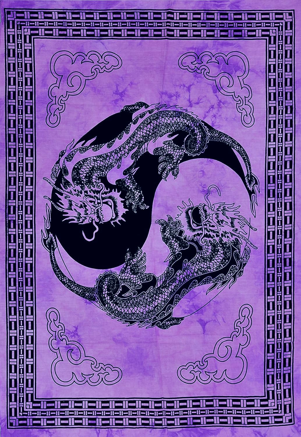 AVA Collections Yin Yang Tapestry Dragon Wall Hanging Tapestries Indian Cotton Purple Tie Dye Poster Size 102x76cm Wall Decor Boho Wall Art Hippie Bedroom Living Room Décor (Purple
