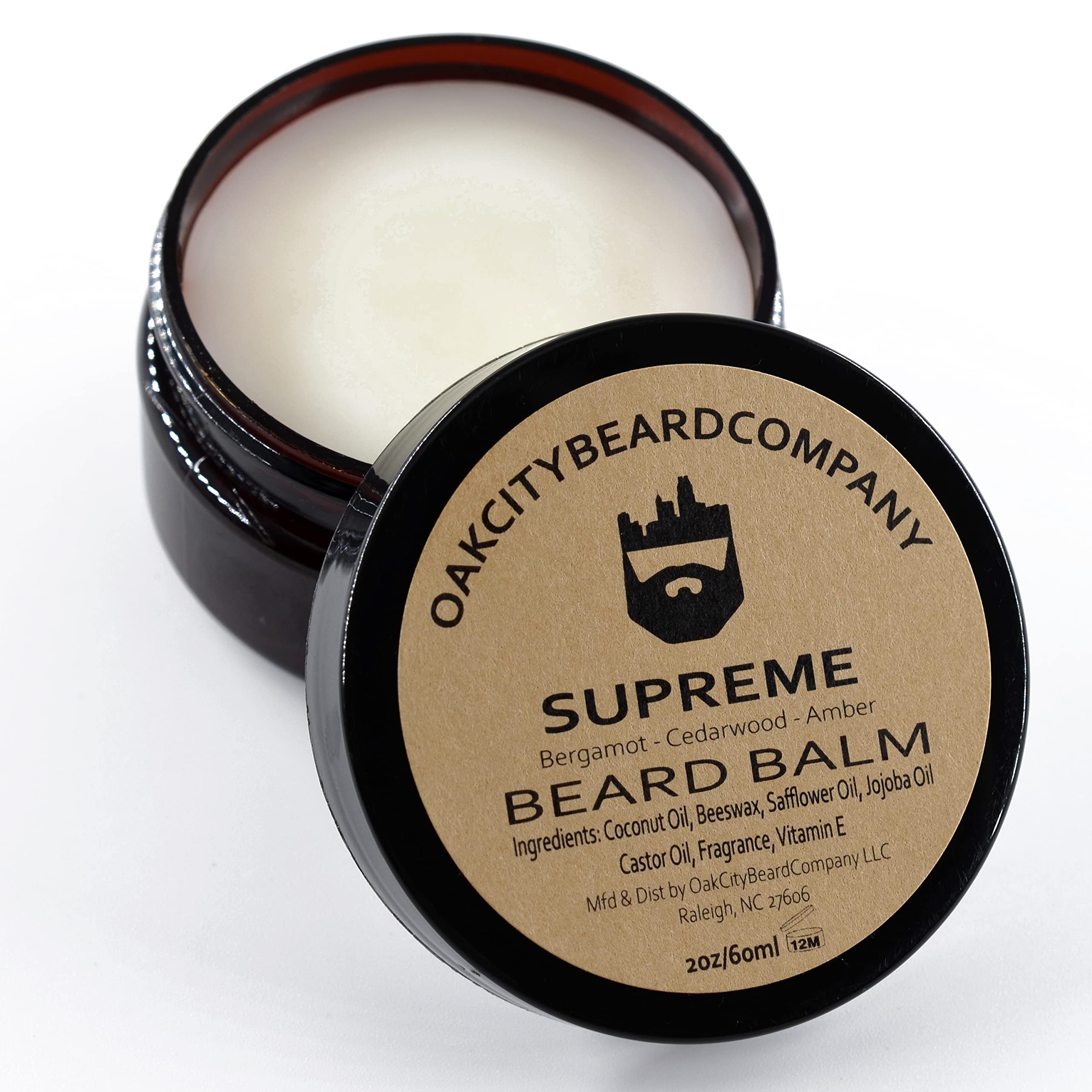 Oak City Beard Company - Supreme - 2 Ounce - Beard Balm - Bergamot - Cedarwood - Amber - Beard Conditioner