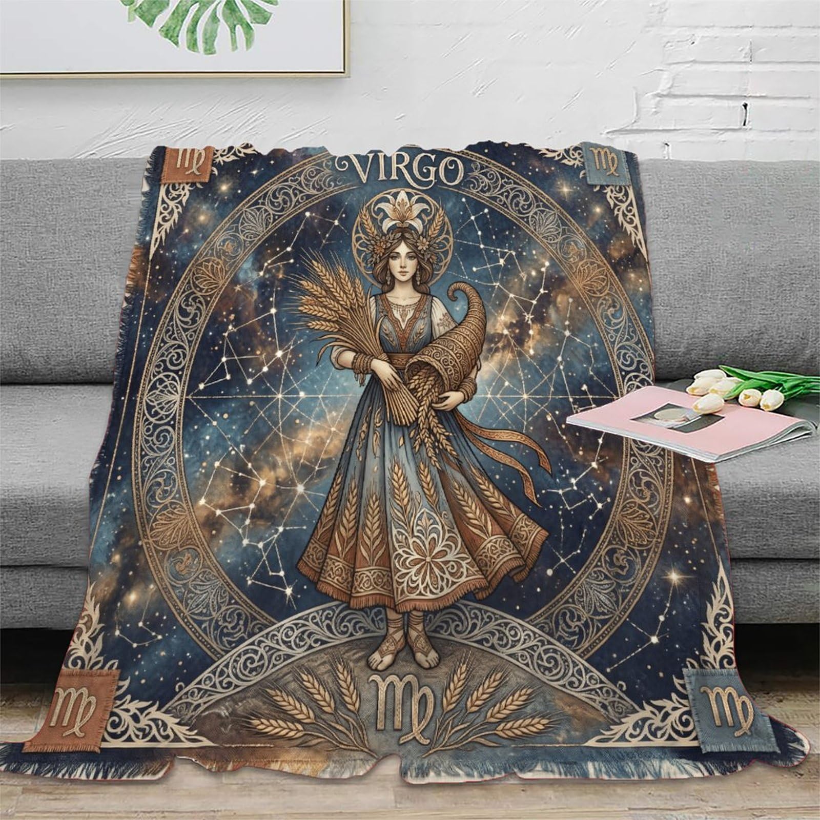 W7C8U2X3 Virgo Zodiac Bohemia for for Flannel Throw Blanket, Guest Bed Room