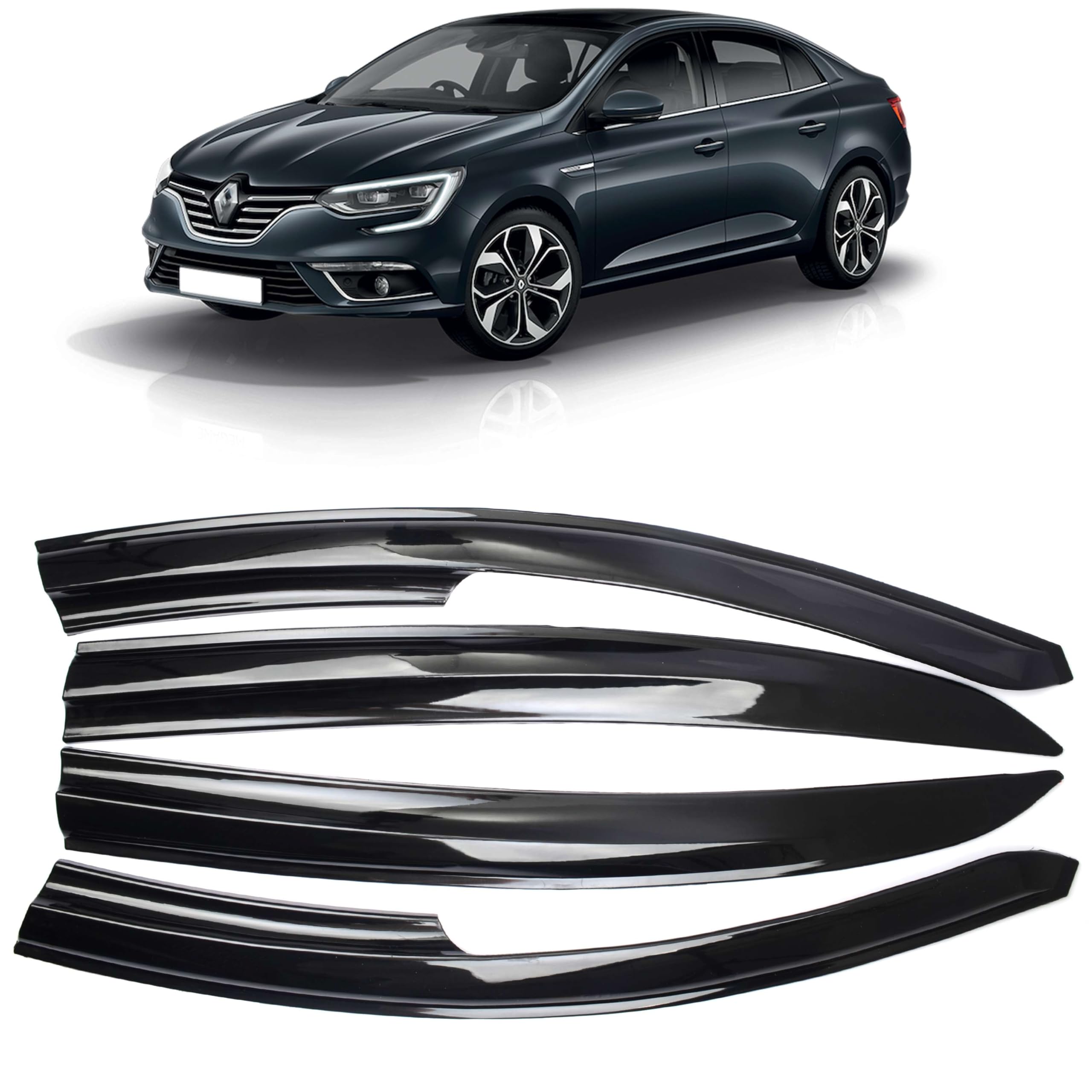 ROBUST 4 Pcs Wind Rain Sun Smoke Guard Deflectors Front Rear Left & Right Set for Renault Megane Sedan 2017 Onwards