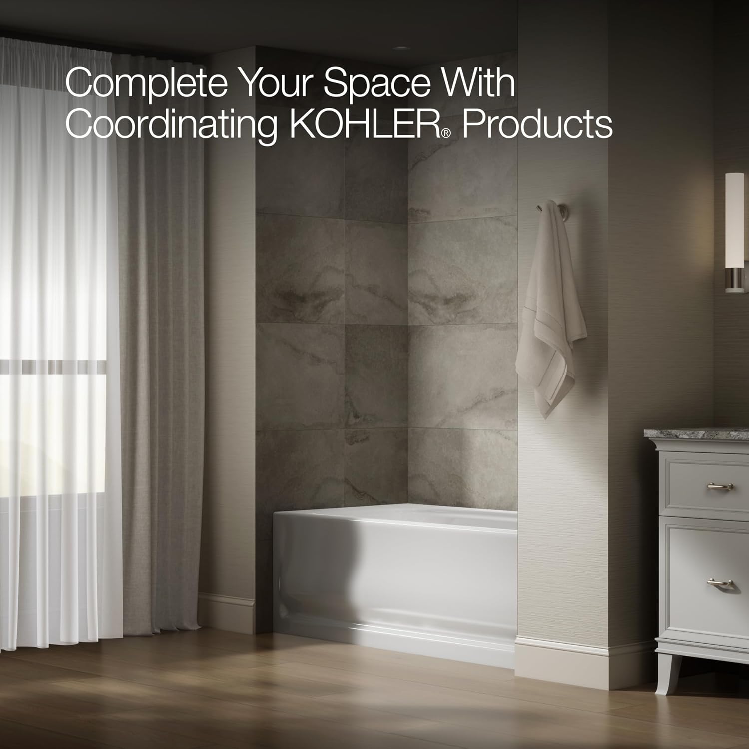 KOHLER 1150-RA-0 Bancroft 60" x 32" Acrylic Alcove Bathtub with Integral Flange and Right Hand Drain, Integral Apron, White
