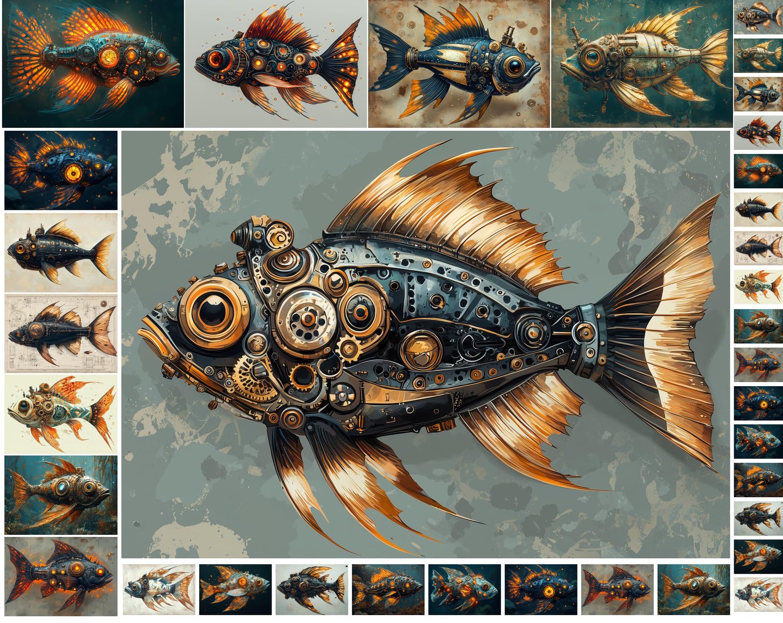 Papier découpage poisson steampunk pour décorer vos boîtes en bois durant vos ateliers