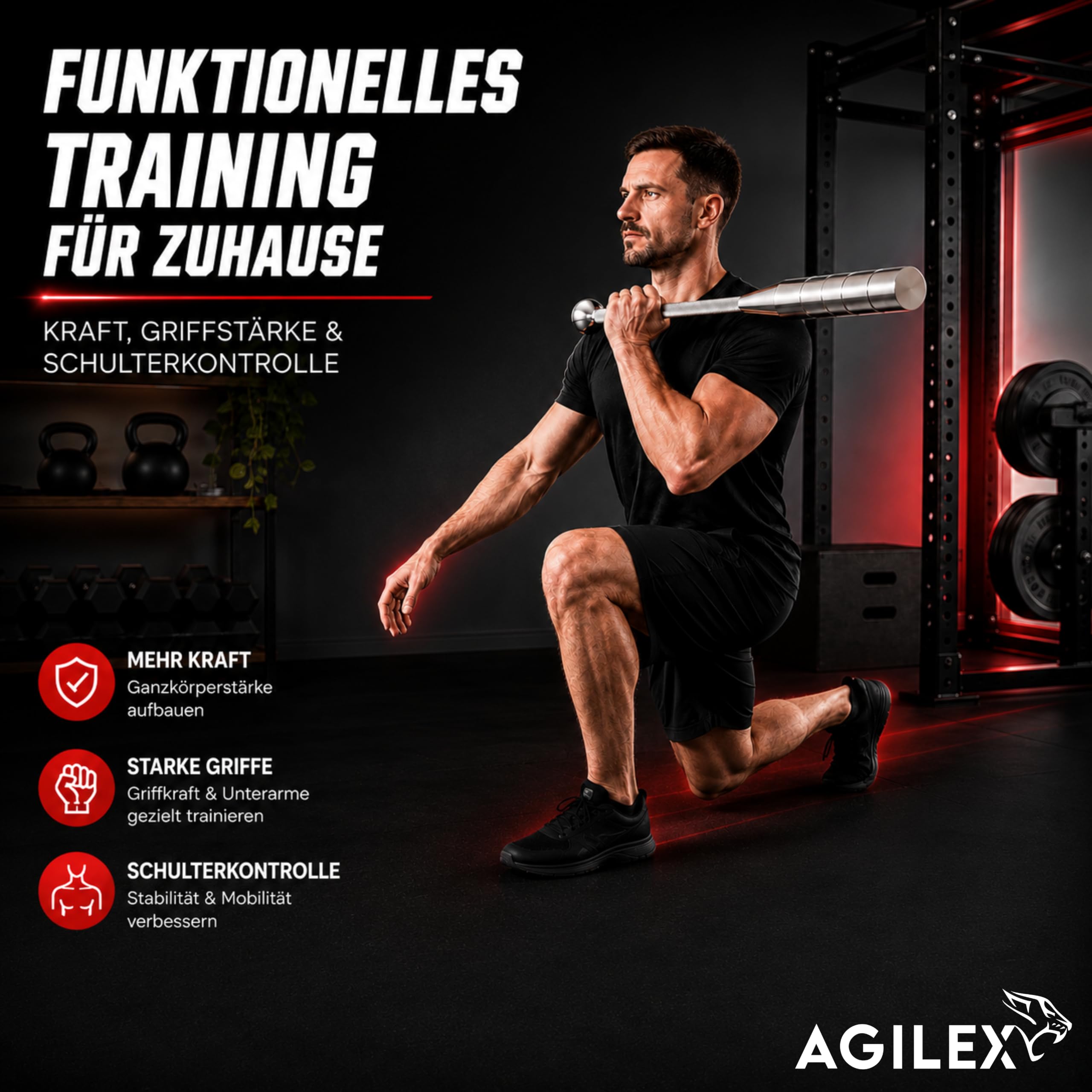 AGILEX verstellbare Indian Clubbell/Macebell 3–8 kg aus Stahl
