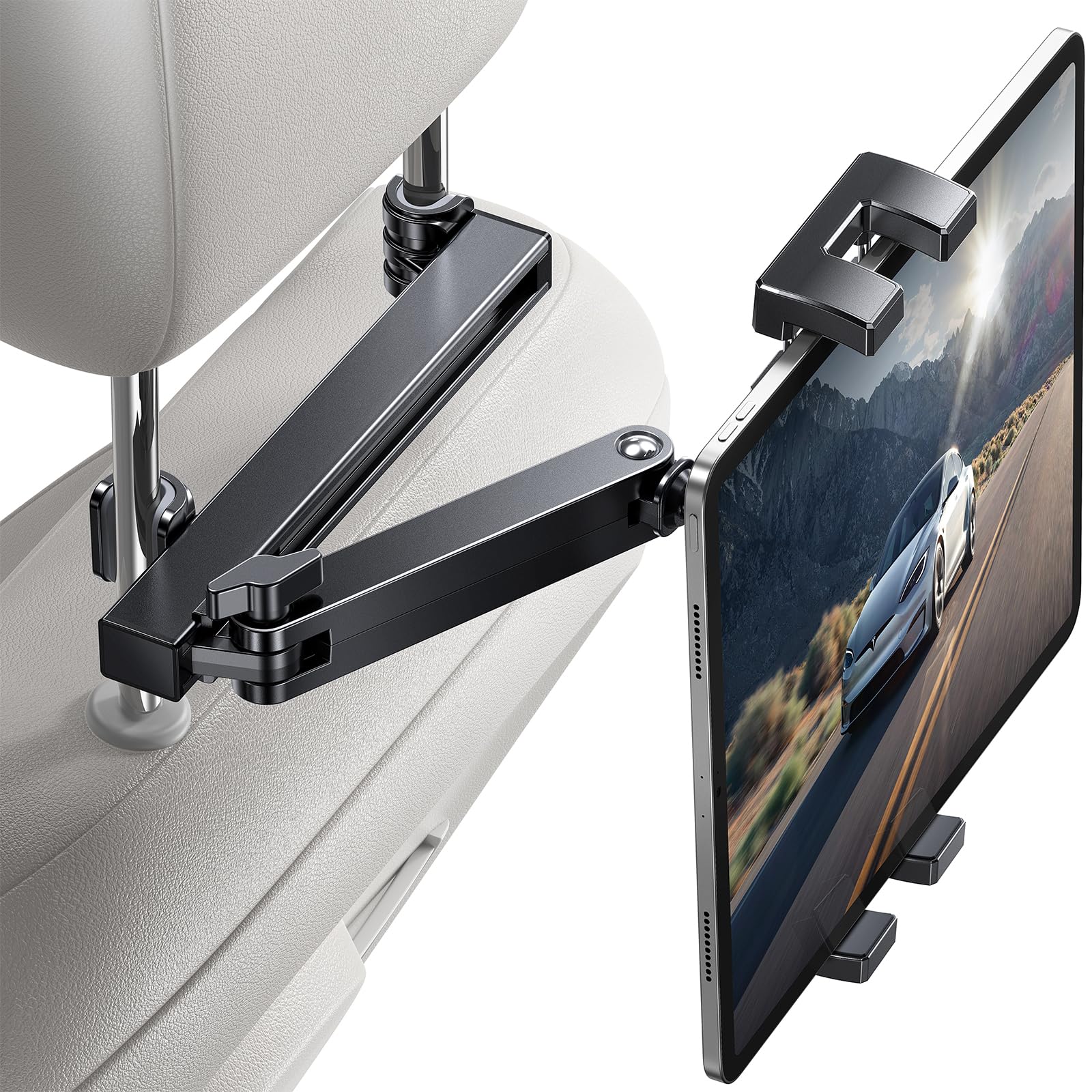 Coolpow Soporte de Reposacabezas para Tablet y Móvil - Brazo Telescópico de Doble Eje, Compatible con iPad, Samsung Tab, Switch y Otros 4.7-12.9" Dispositivos