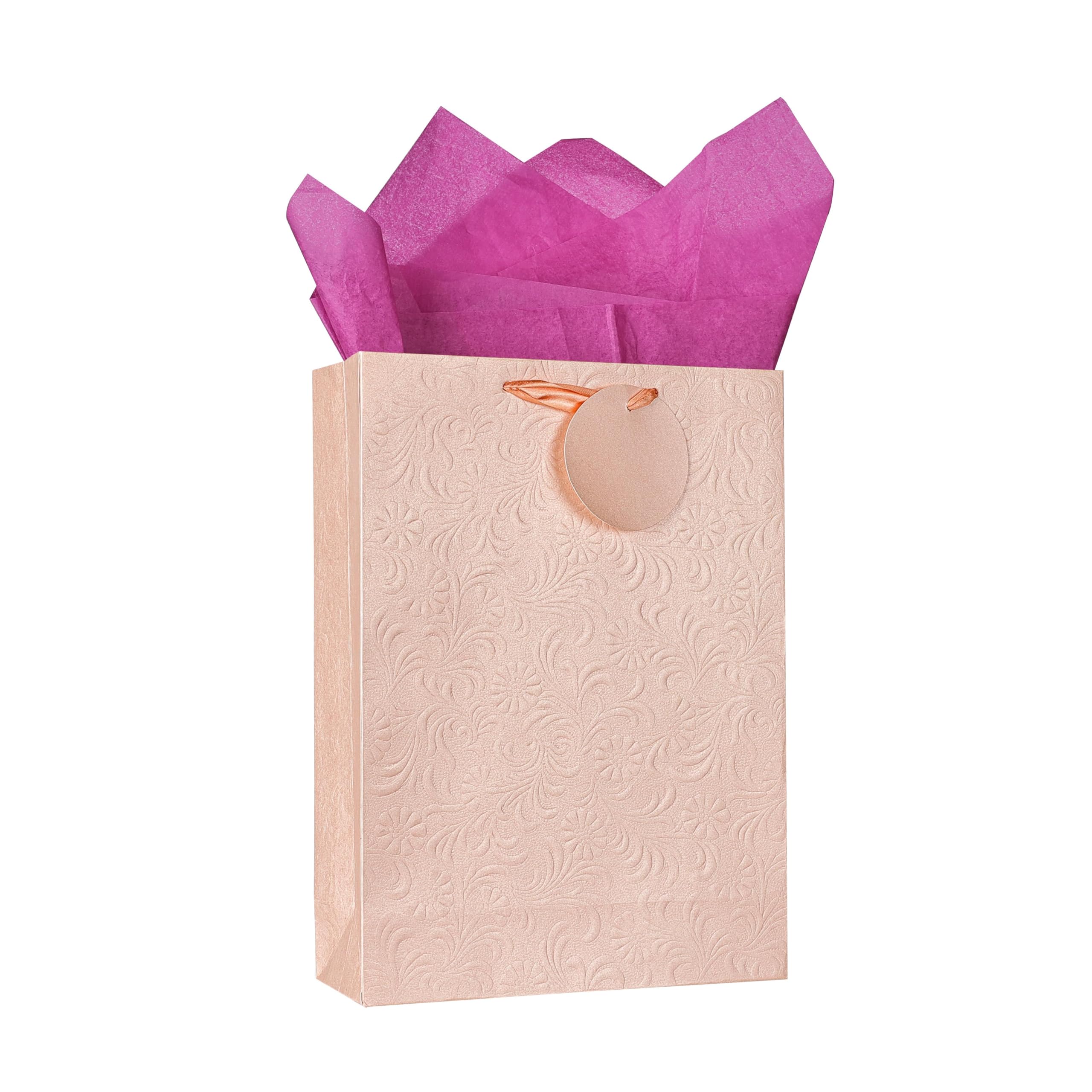 KidsyWinsy Pack Of 5 Pastel Pink Gift Bag (Small,7 * 3 * 10.5 Inches) With Tissue & Thank You Card - Paper Gift Bags | Return Gift Bags For Valentine's Day, Baby Shower, Festive Gifting, Birthday, Wedding
