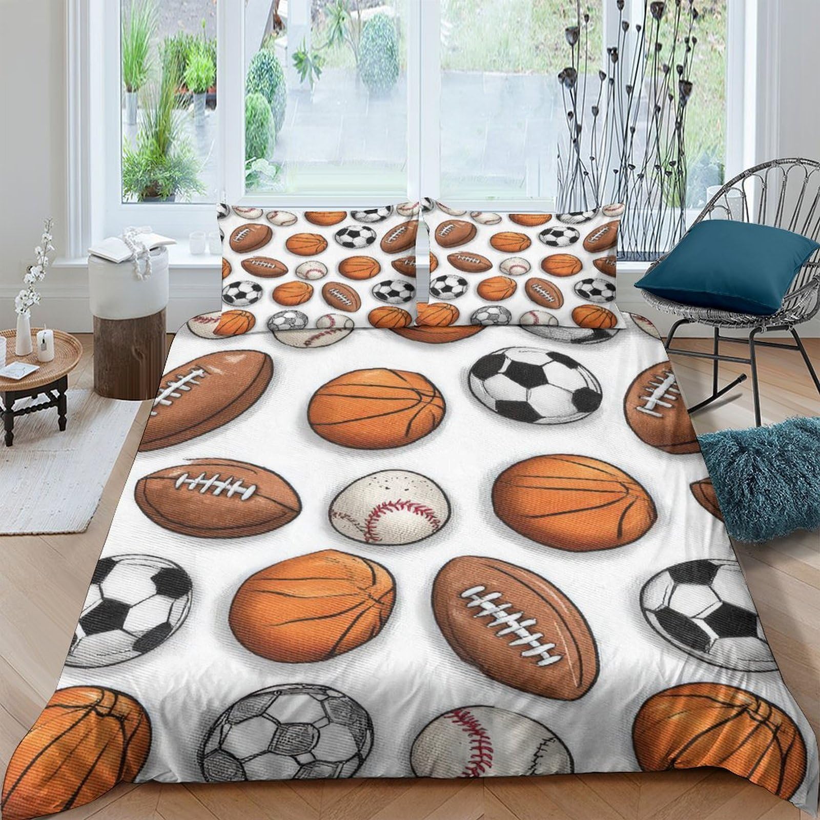 Ctjqhvkz Style-6 3D Printed Sports Ball Fitted Sheet Microfiber Soft Breathable Football Basketball Bed Cover For Bedroom Dorm Decor Single（135X200cm）