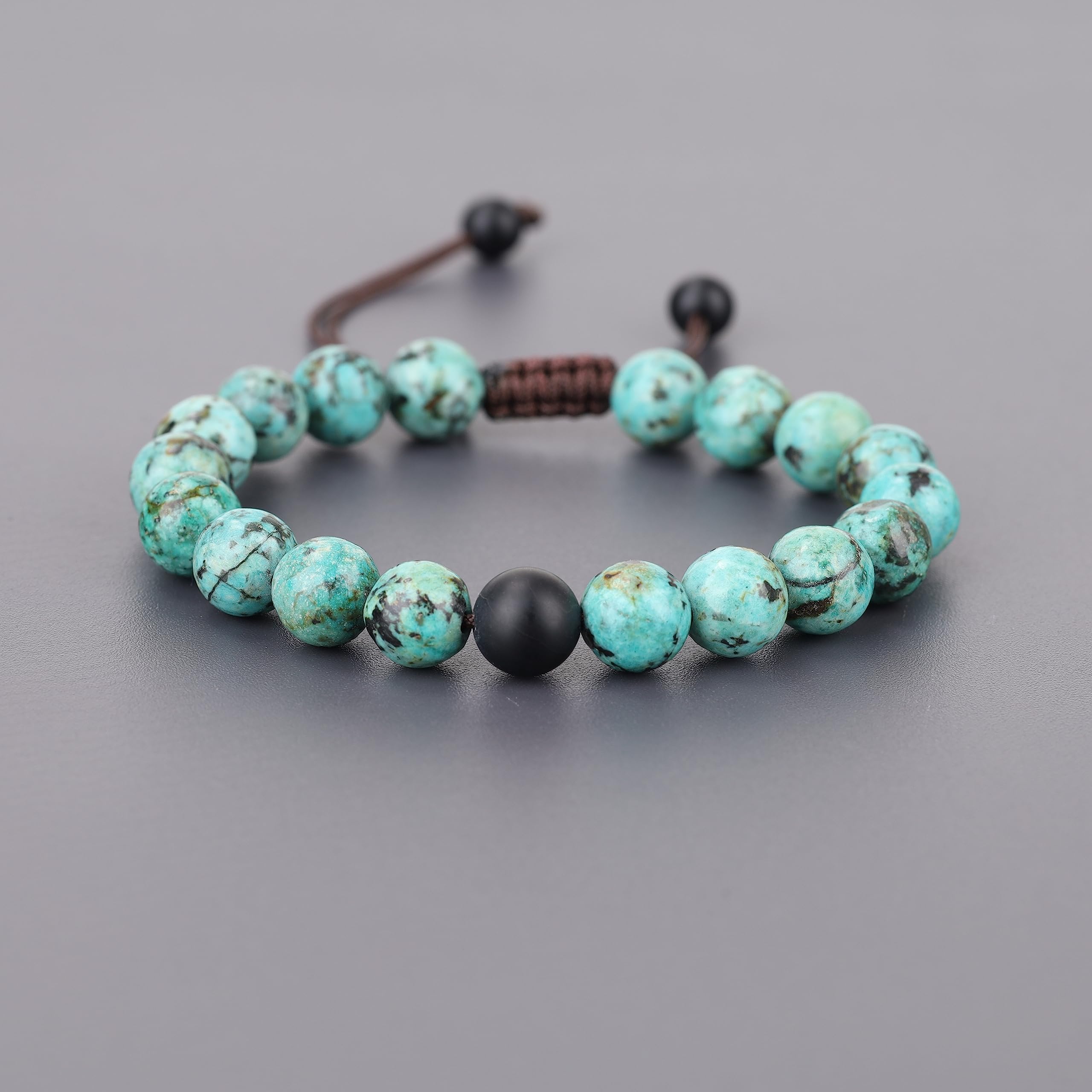 COAI Set Coppia Bracciali Regolabili per Lui e per Lei in Pietre Naturali Benefiche, Bracciali della Distanza di Ispirazione Shamballa