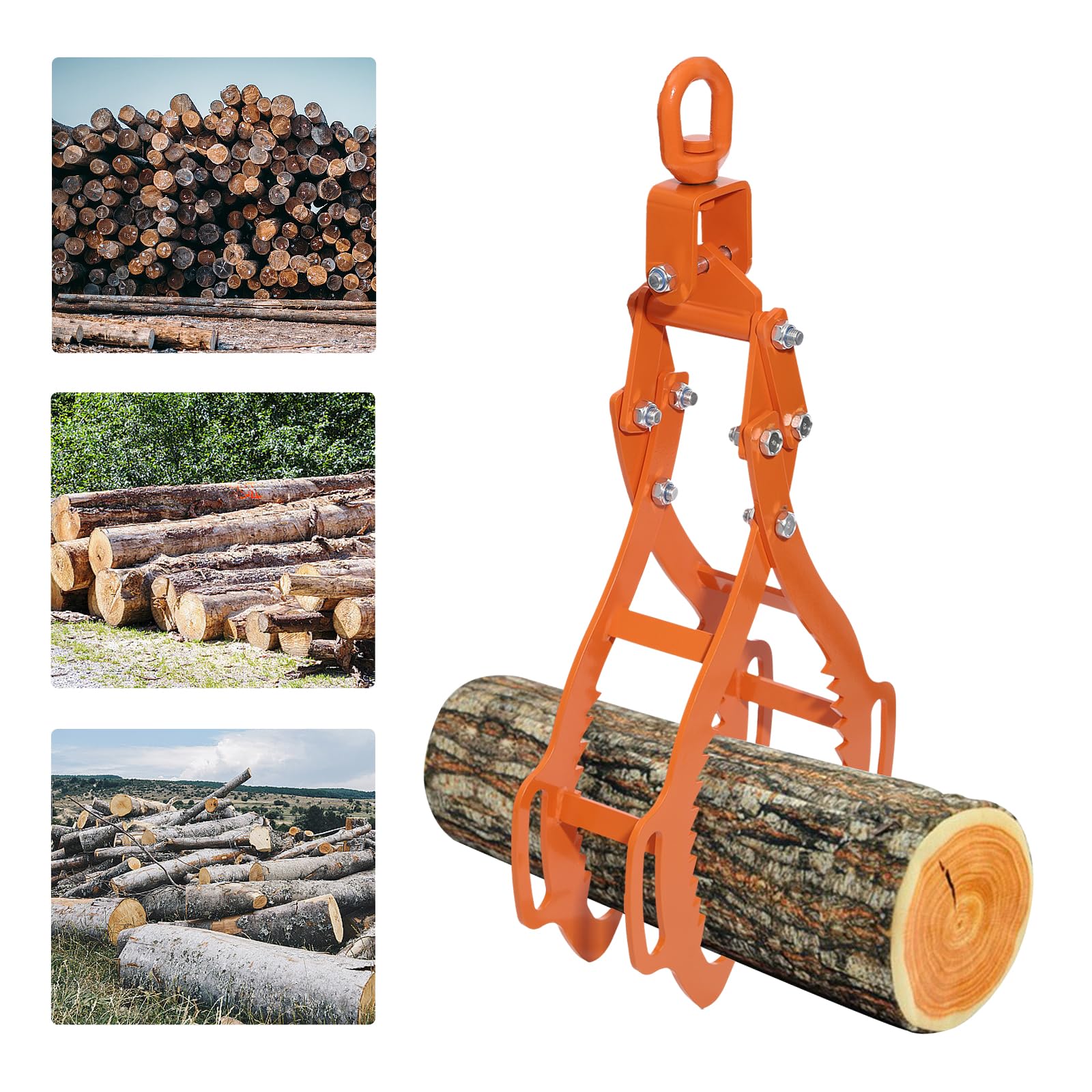 Pinza forestale per tronchi d'albero, pinza per legno fino a 710 mm, pinza da traino, gancio per legno in acciaio, portata 1202 kg, pinza da traino con 4 punte di serraggio per sollevare