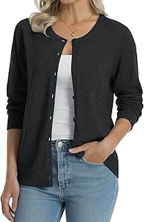 Women's 100% Cotton Lightweight Cardigans Long Sleeve Knitted Button Dow...