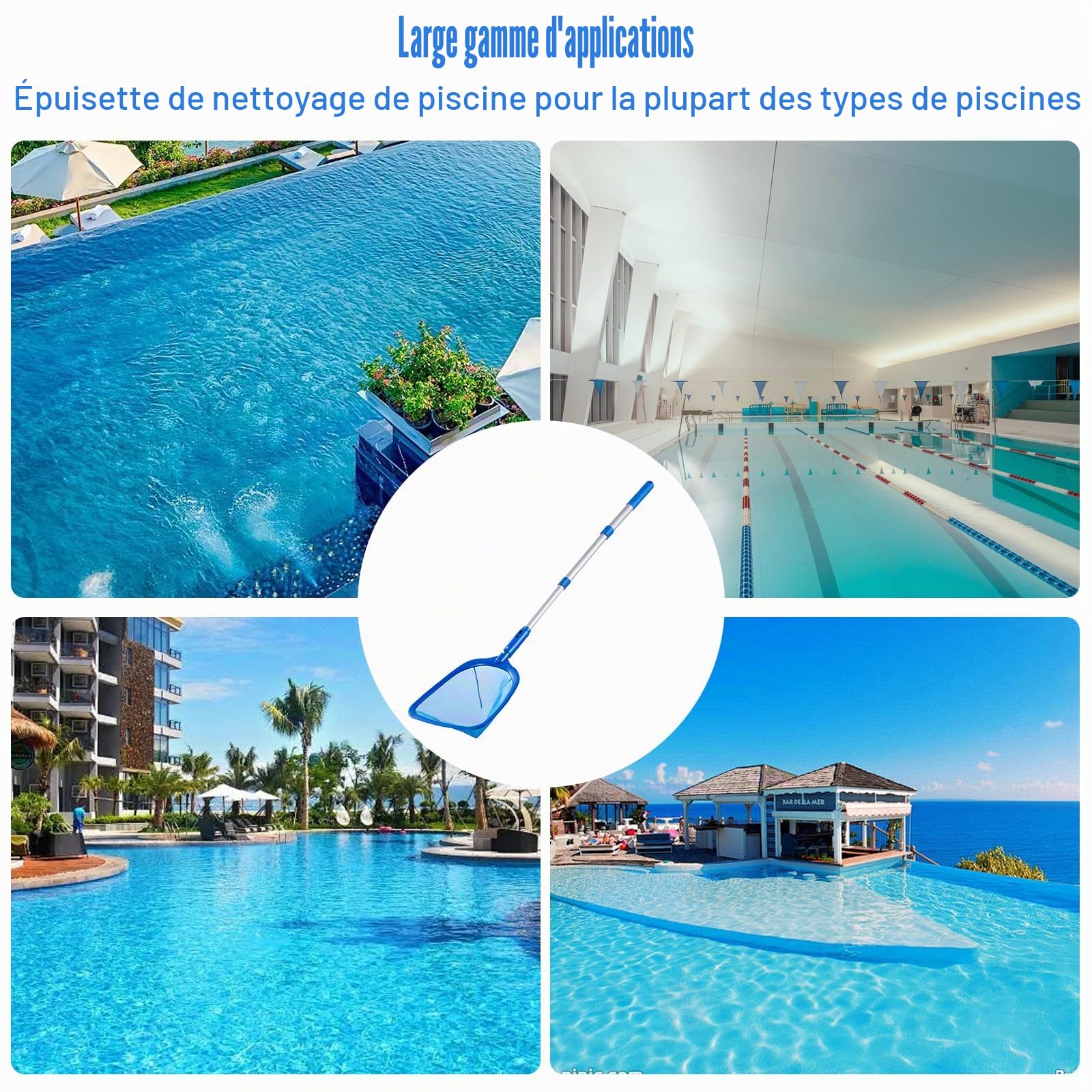 6 Pièces Kit de Piscine Nettoyage, Epuisette Piscine avec 44-88CM Télescopique Réglable, Épuisettes de Surface pour Piscine, Filet de Piscine pour Piscines, Spas, Fontaine