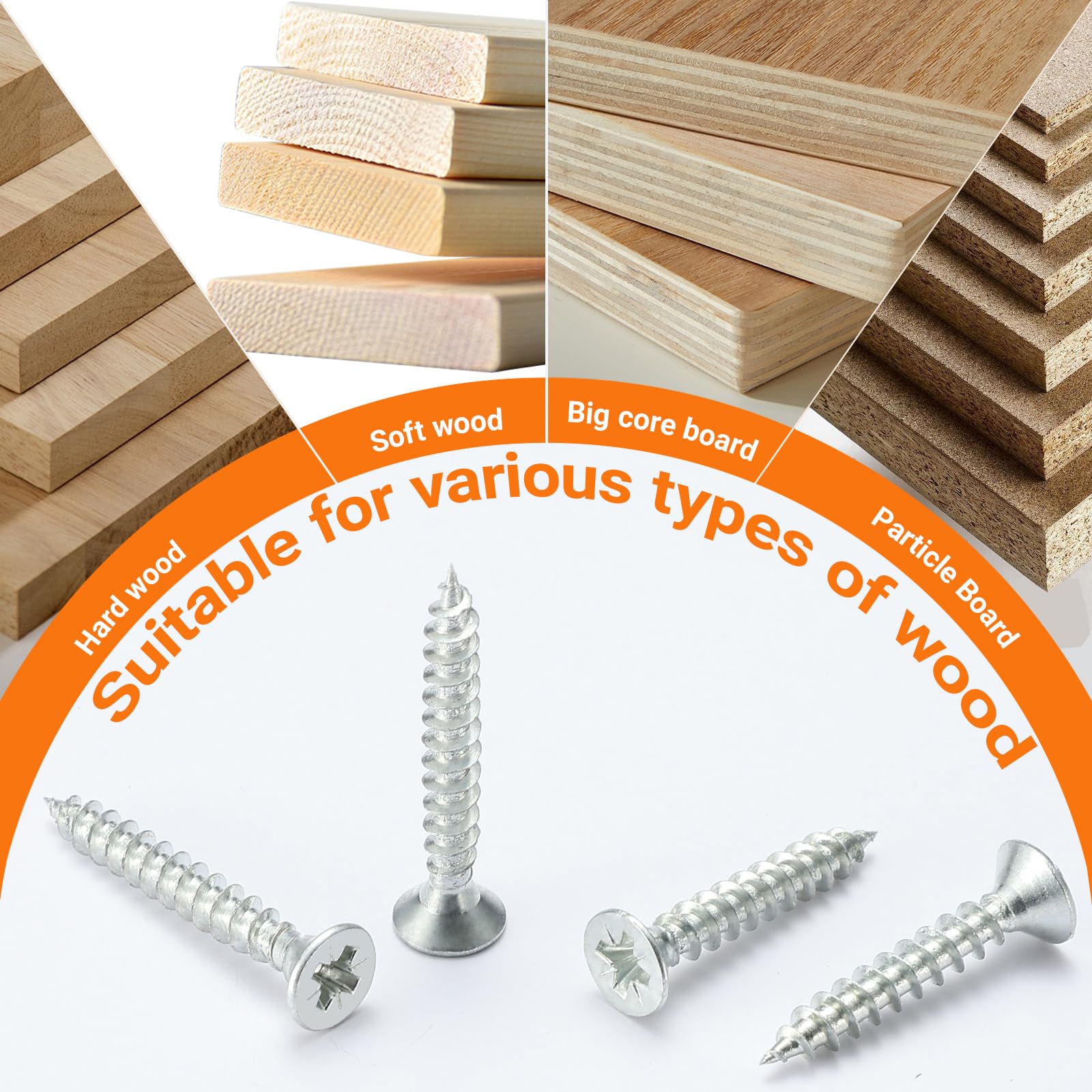 Xyxu M4 Wood Screws Assortment -290pcs Assorted Zinc Countersunk Self Tapping Screws for Wood 12mm, 16mm, 20mm, 25mm, 30mm - Image 4