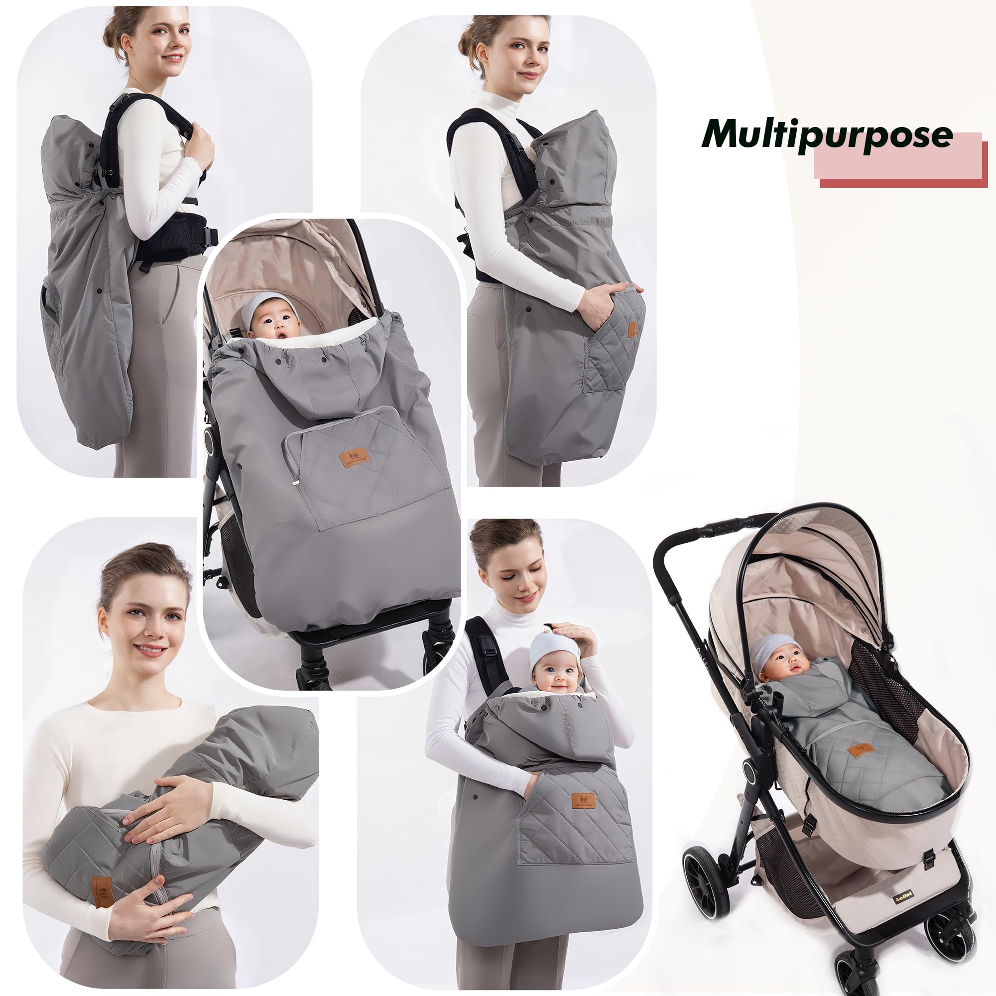 Funda de invierno para portabebés, cálida, universal, impermeable, para portabebés (gris oscuro)