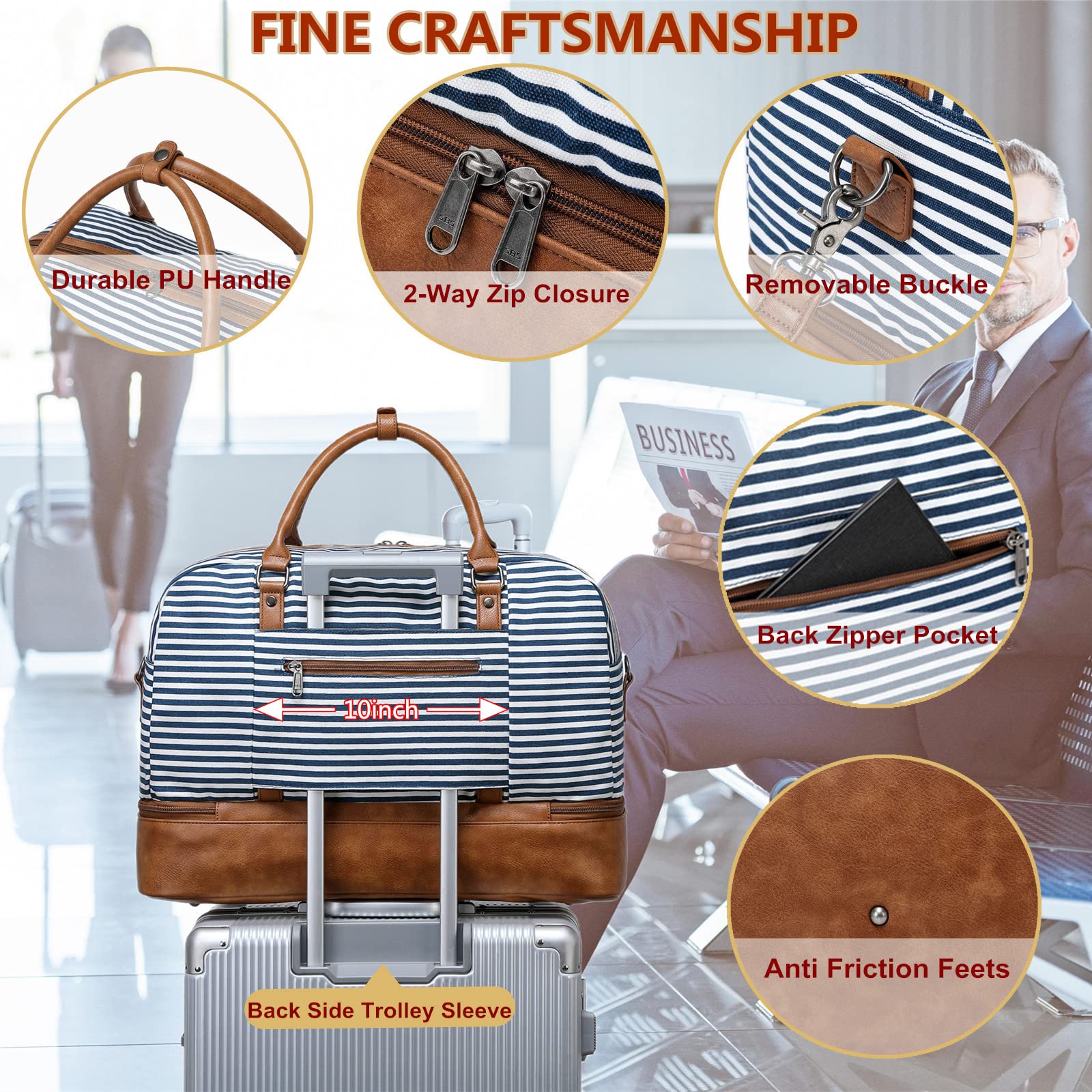 Wogarl Weekender-Tasche für Damen, große Segeltuch-Übernachtungstasche, Reisetasche, Handgepäck, Wochenendtasche mit Schuhfach für Reisen, Nachtflug, den täglichen Gebrauch