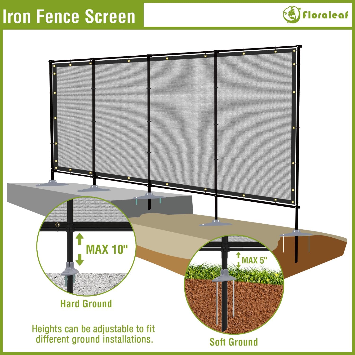 6'x24' Privacy Fence Sets with Iron Poles Outdoor Mesh Shade Net Cover Temporary Fencing Metal Fence with Ground Spikes for Patio Backyard Chicken Graden Pool, Light Gray