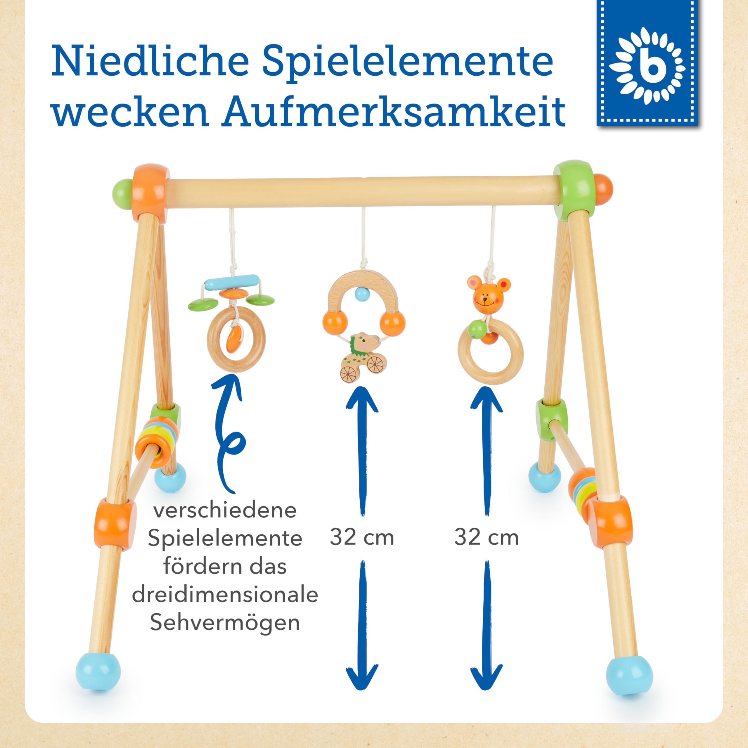 Bieco Spieltrapez | Spielbogen Baby Holz mit Figuren & Kugeln | Spielebogen Holz Baby | Spieltrapez Holz | Baby Mobile Holz | Activity Center Baby Gym | Holzspielzeug Baby | Baby Spielzeug