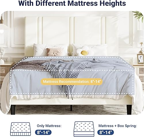 Miniatura 8 de Allewie Base de cama de plataforma Queen con cabecera ajustable, tapizado de terciopelo de felpa, canal vertical acolchonado, listones de madera