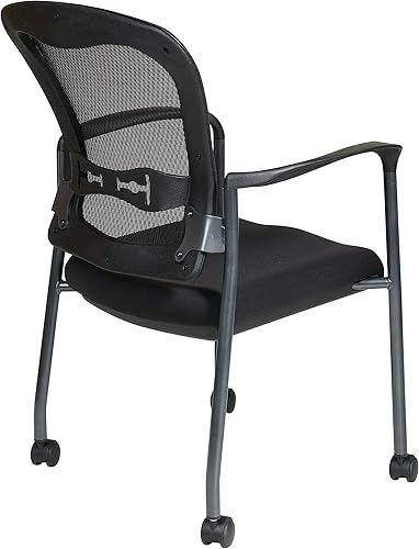 Miniatura 3 de Office Star ProGrid Back Deluxe - Silla apilable para visitantes con asiento acolchado y soporte lumbar integrado, con ruedas rodantes, carbón
