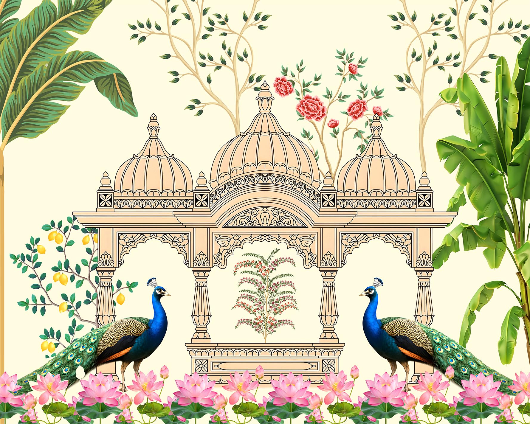 Grac Elegant Peacock Design (10Ft-12Ft) Backdrop Cloth for Wedding, Housewarimg, Mandap Decoration Curtain. (Press to use/Washable fabrik.-image-5
