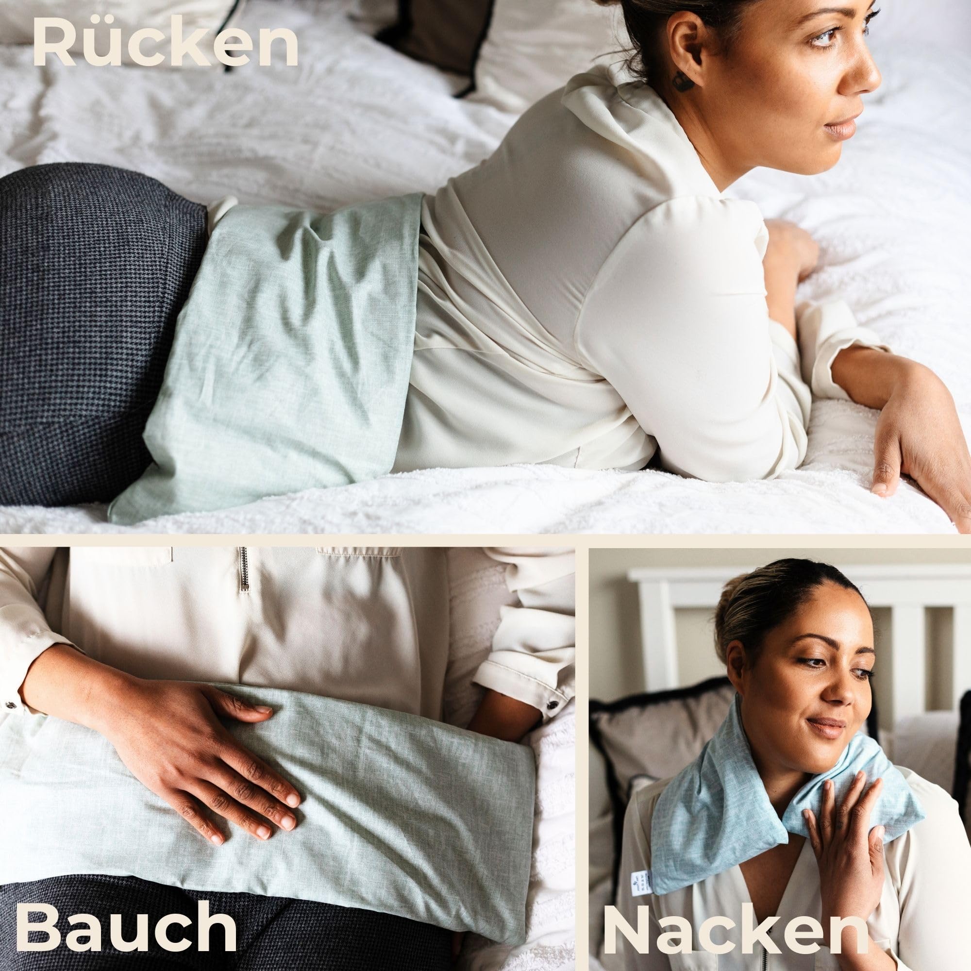 Kirschkernkissen Mikrowelle XXL 60x20cm lang : OEKO TEX, bio schadstofffrei | Körnerkissen GROß (Bauch, Rücken, Schulter, Nacken) - Traubenkernkissen Wärmekissen Geschenk (Blau)