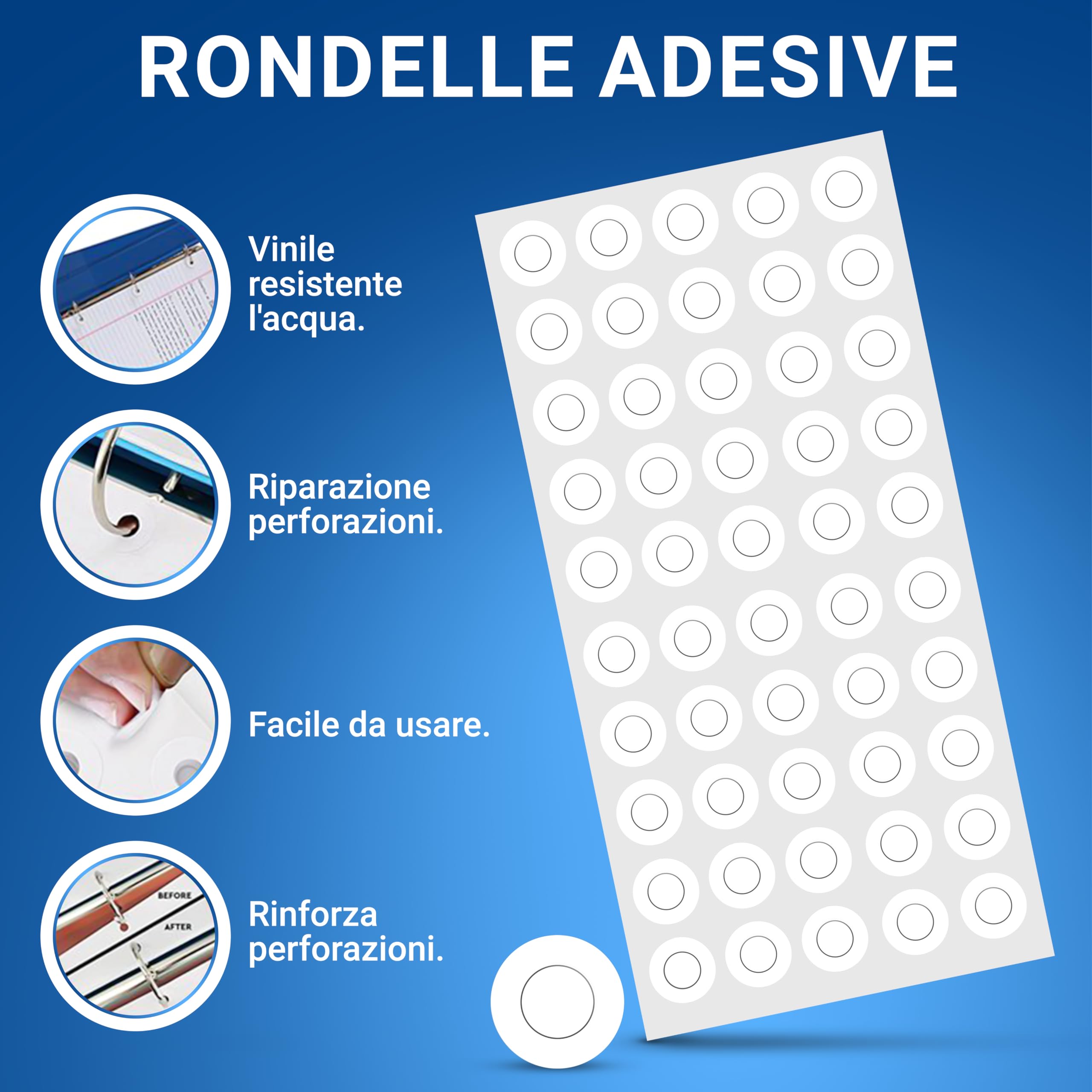 Salvabuchi Fogli Anelli Rinforzi Bianco 3000 | Anelli Autoadesivi Vinile