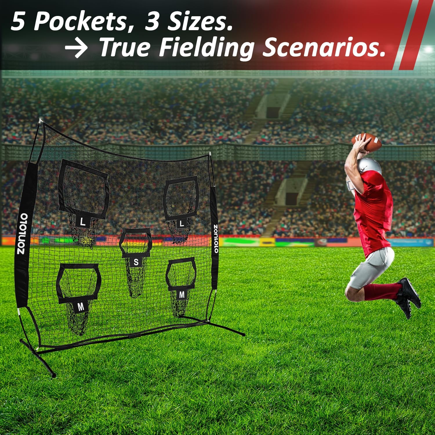 7×7ft Football Throwing Net, Football Training Net,Target Practice with 5 Different Sized L/M/S Targets | Great for Quarterback | Includes Compact Carrying Bag
