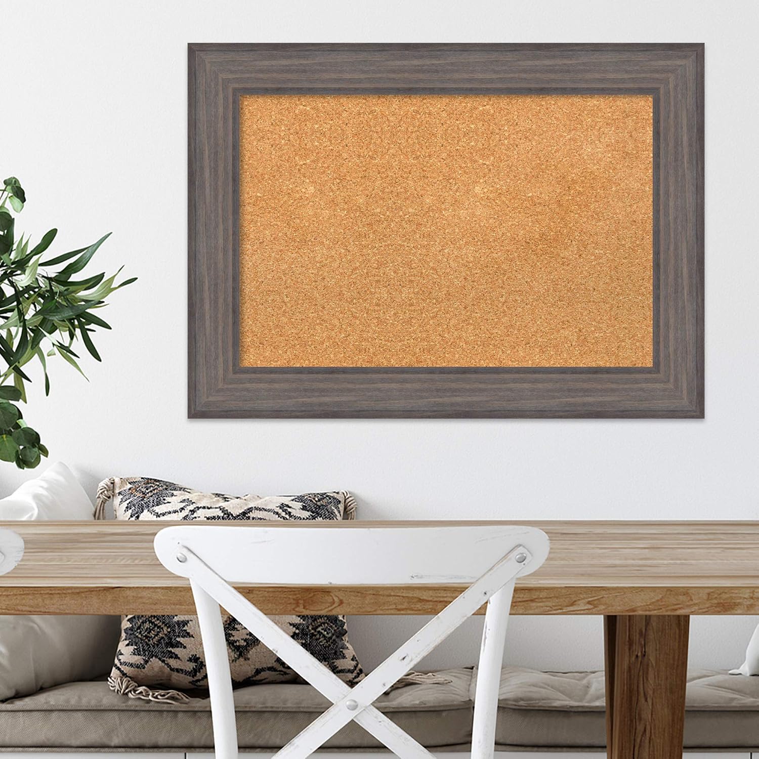 Amanti Art Natural Cork Board for Wall, 21x29 Vision Board with Grey Wood Frame, Medium Corkboard Office Decor for Home Organization, Rustic Farmhouse Corkboard Pinboard to display items for home