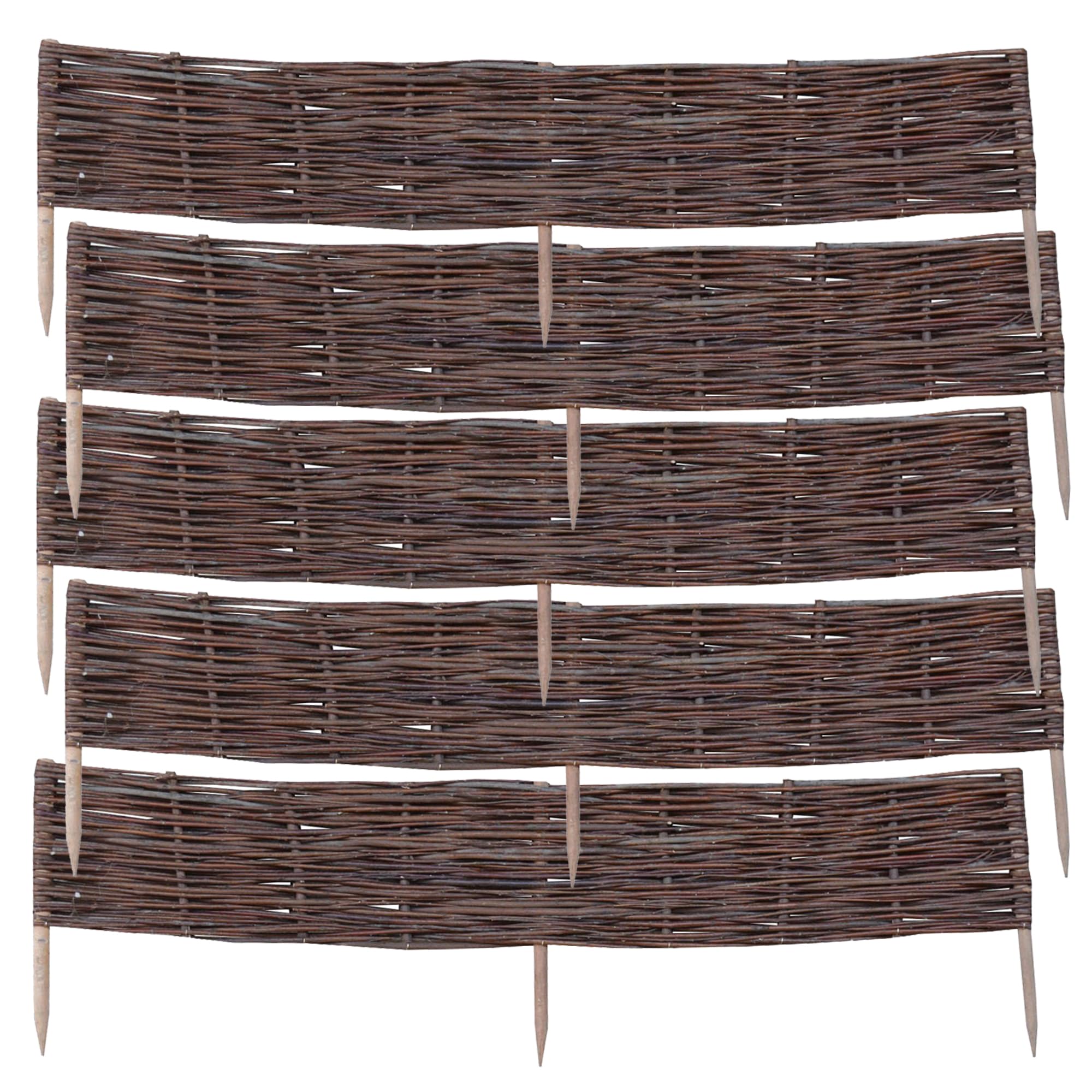 Creative Cooper Lot de 5 clôtures de jardin en osier fabriquées à la main - Bordure de jardin et bordure de plantes en saule naturel imprégné - 20 x 120 cm