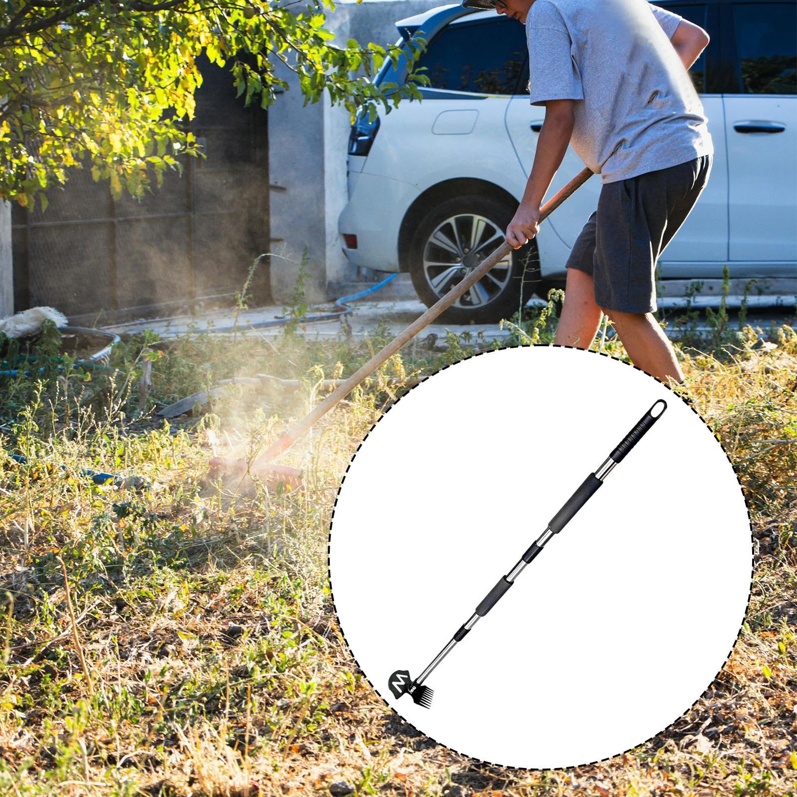 Rastrillo de Acero Inoxidable de Doble Cabezal para Desherbar, Manual para Cultivo Y Deshierbe de Suelos, Adecuado para Césped, Jardín, O, 9 Dientes