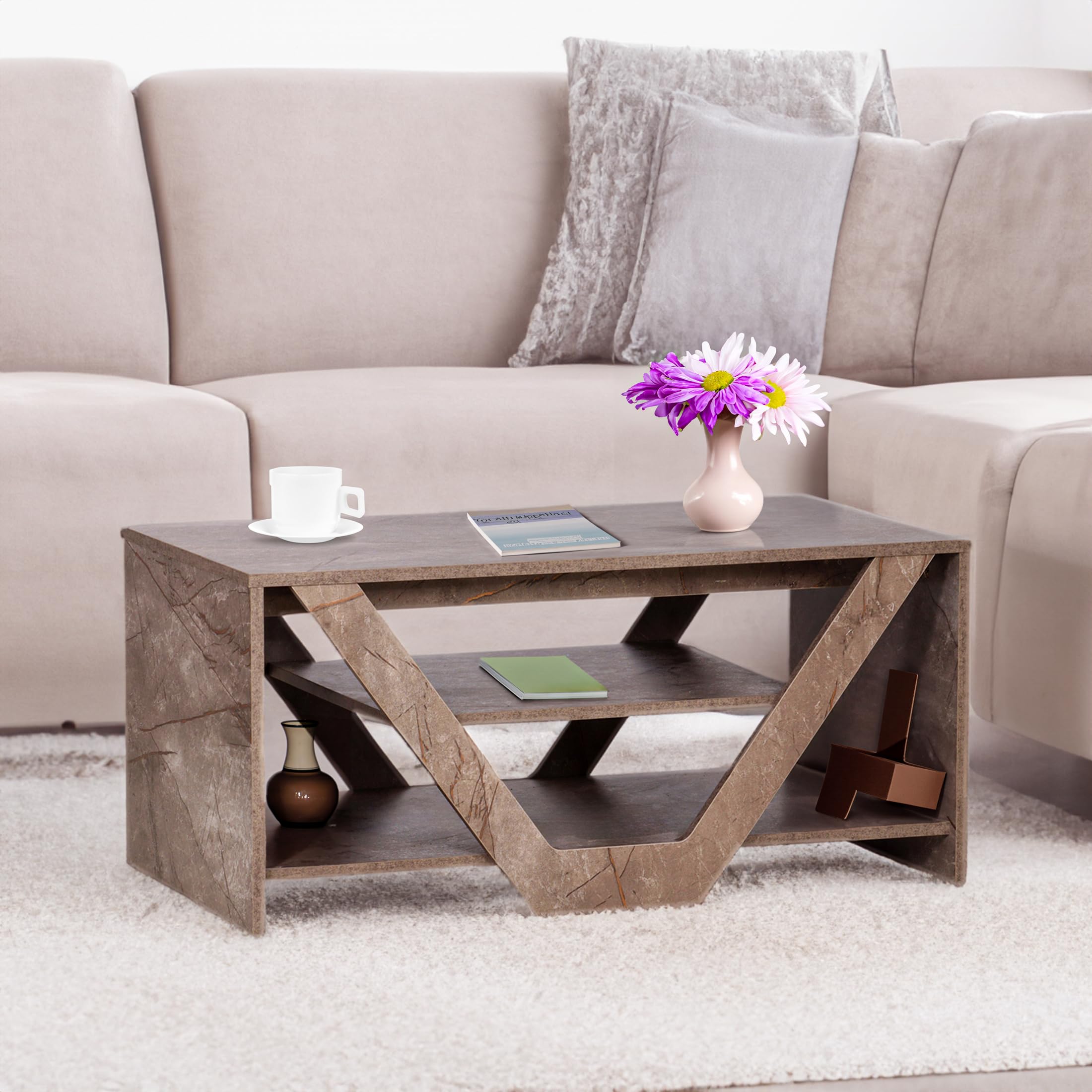 Trevi | Tiago | Engineered Wood | Coffee Table for Livingroom/Center Table in Marble Colour | 1 Year Warranty