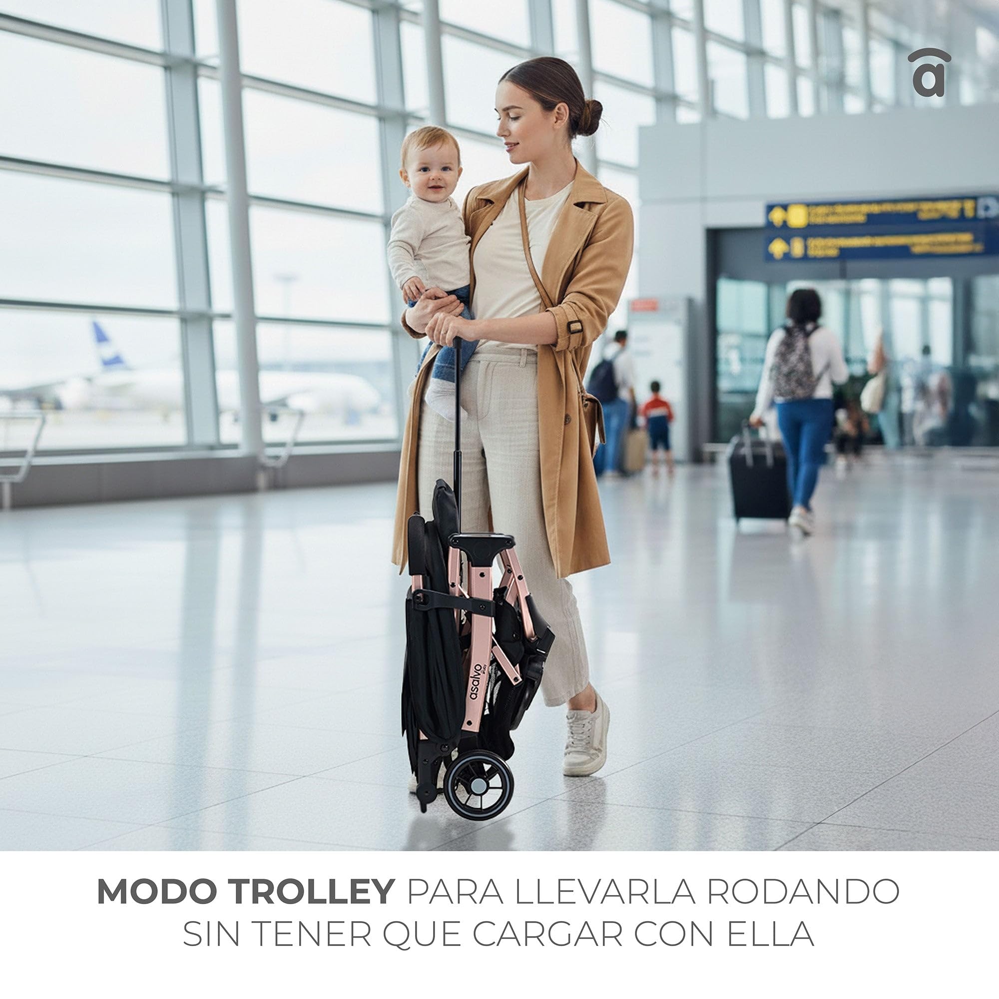Silla de Paseo AMSTERDAM - Ultraligera, Reclinable y Compacta, Asa Trolley, Plegado con Una Mano, Capota Extensible, desde 6 Meses hasta 23 kg - Dorado Asalvo