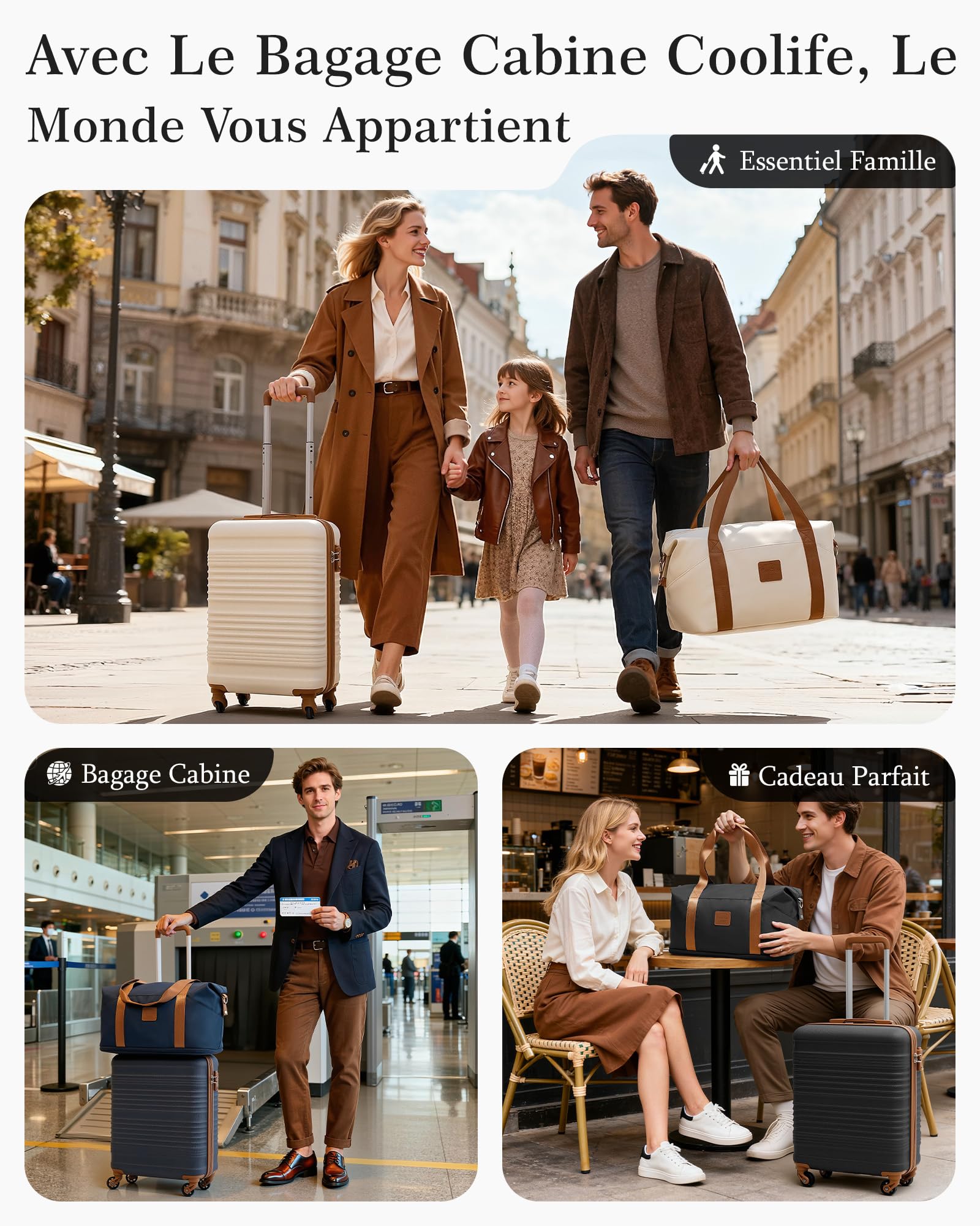 COOLIFE Valise Cabine 55 x 35 x 20 cm pour Avion Ryanair, Bagages Cabine Bagage à Main Rigide avec Serrure TSA et 4 roulettes Jumelées