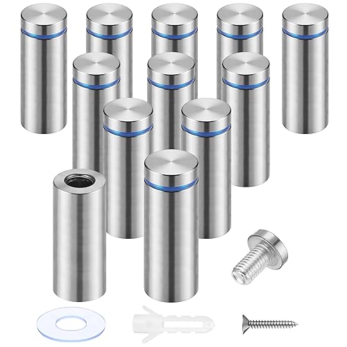 Miniatura 17 de Pelopy 8 tornillos de separación de letreros para anuncios, soportes de pared de acero inoxidable, clavos acrílicos de vidrio (0.47 x 1.18 pulgadas)