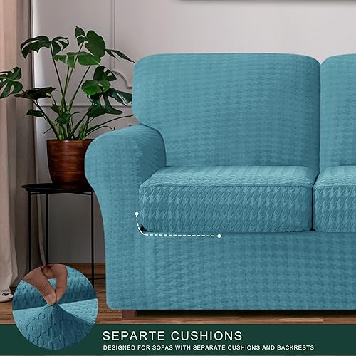 Miniatura 10 de CHUN YI Funda elástica para sillón de 3 piezas, funda para sofá de 1 plaza con 1 respaldo individual y funda de cojín, tela de pata de gallo,