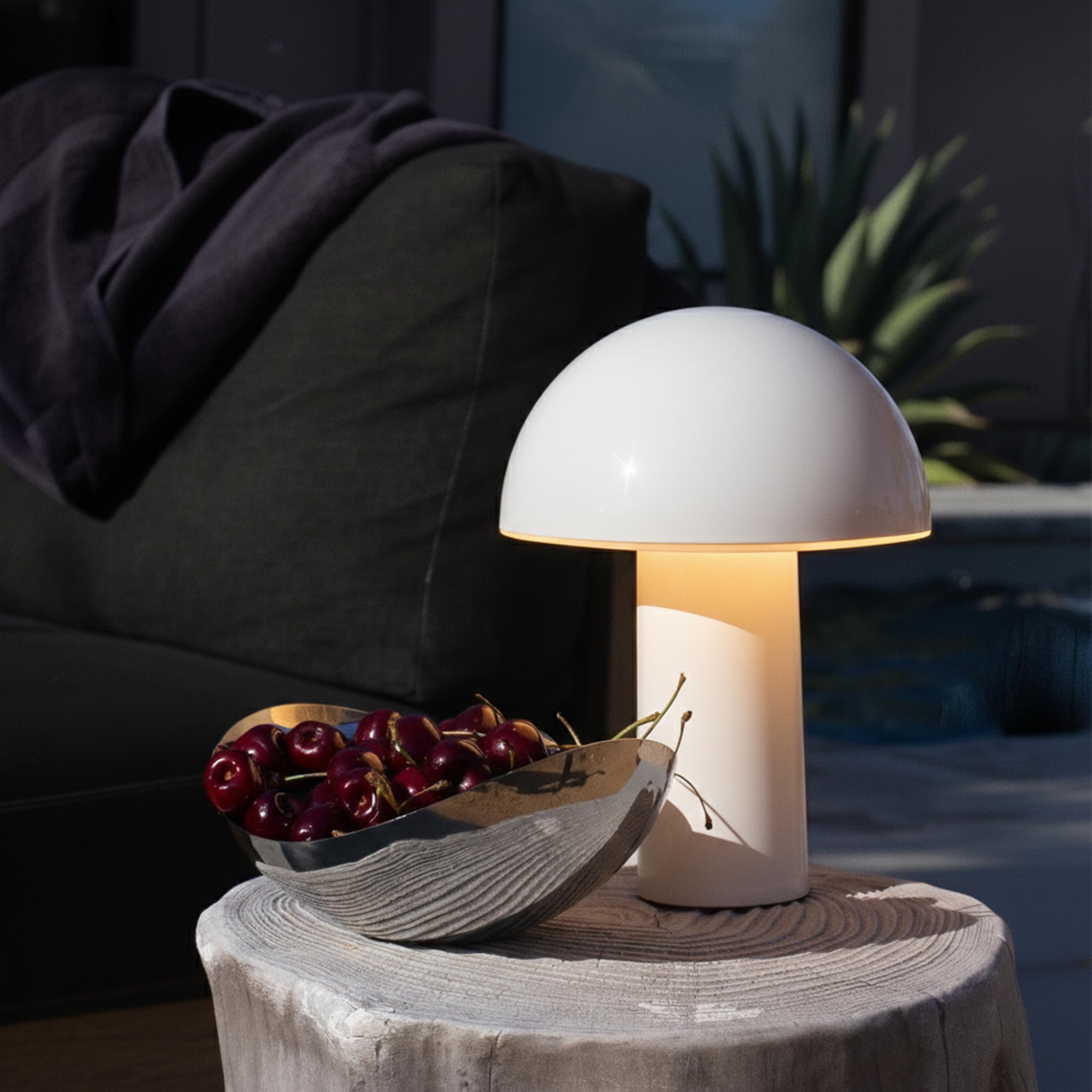 Brightech Celia Table Lamp 10 Touch-Controlled Mushroom Small Lamp Cordless Dimmable LED Portable Bedside Night Light Sustainable Mood