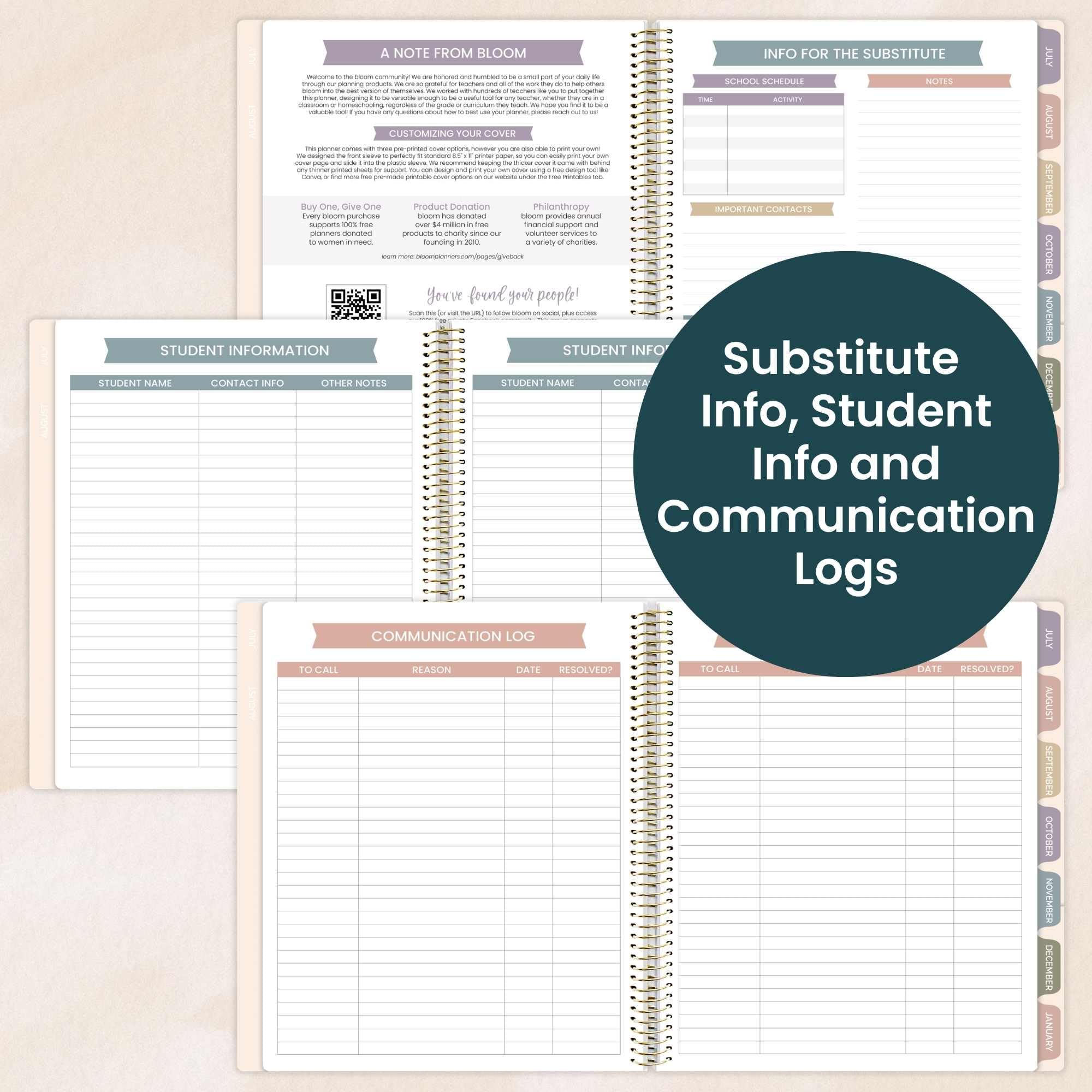 bloom daily planners Lehrerplaner und Kalender für das akademische Jahr 2026–2027, 7 Perioden Unterrichtsplan, Organizer-Buch für Klassenzimmer oder Heimschule, 22,9 x 27,9 cm (austauschbarer Einband