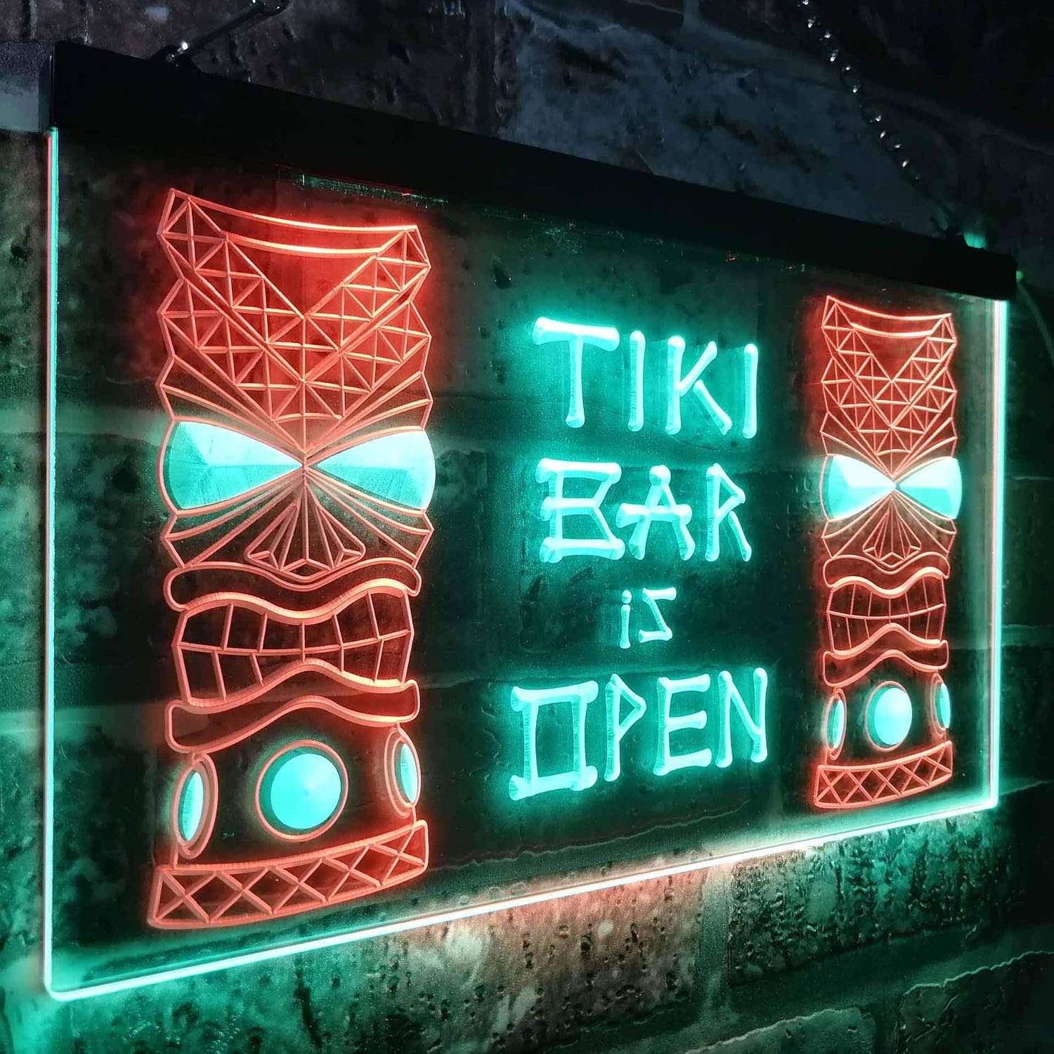 ADVPRO Tiki Bar is Open Mask Illuminated Dual Color LED Neon Sign Green & Red 16" x 12" st6s43-i0573-gr
